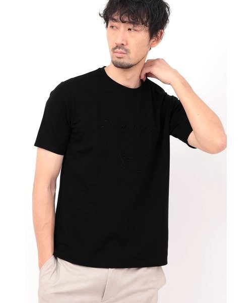 HIGH STREET HIGH STREET∴Hロゴエンブロイダリークルーネック半袖Tシャツ トルネードマート トップス カットソー・Tシャツ ブラック ホワイト