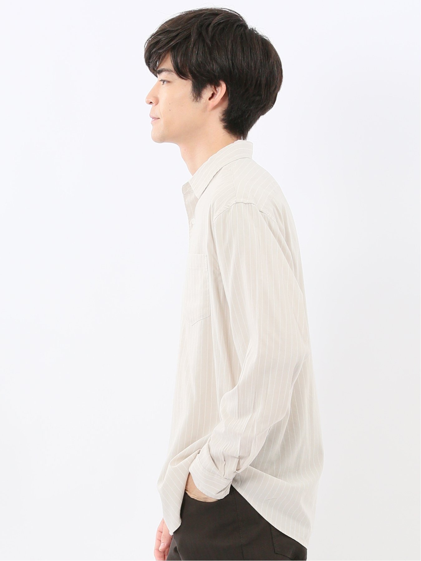 【SALE／30%OFF】TAKA-Q シャンブレーストライプ レギュラーカラー長袖シャツ タカキュー トップス シャツ・ブラウス ホワイト ブルー