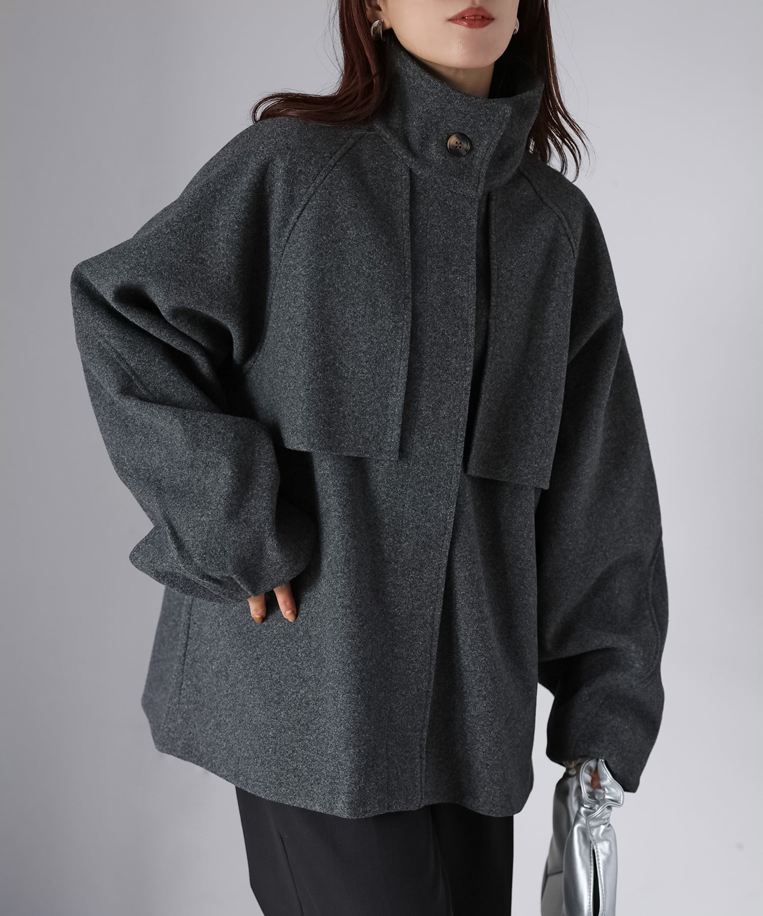 Riberry スタンドカラーフラップミドルコート【楽天限定】 リベリー ジャケット・アウター その他のジャケット・アウター グレー ブラウン ブラック【送料無料】のサムネイル