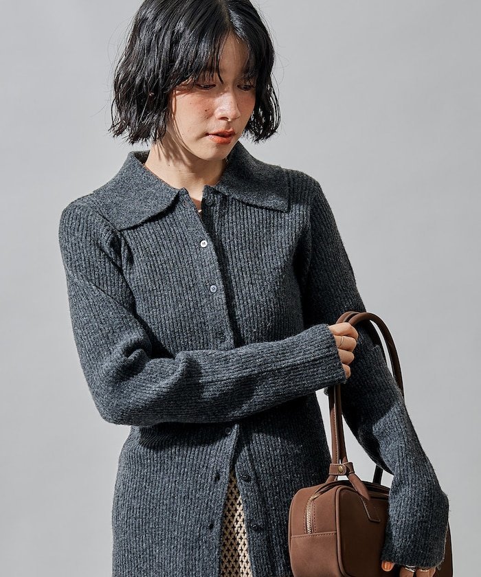 【SALE／10%OFF】FREAK'S STORE ポロ襟 ニットカーディガン/襟付きニット 25AW フリークスストア トップス カーディガン グレー ベージュ ネイビー【送料無料】のサムネイル