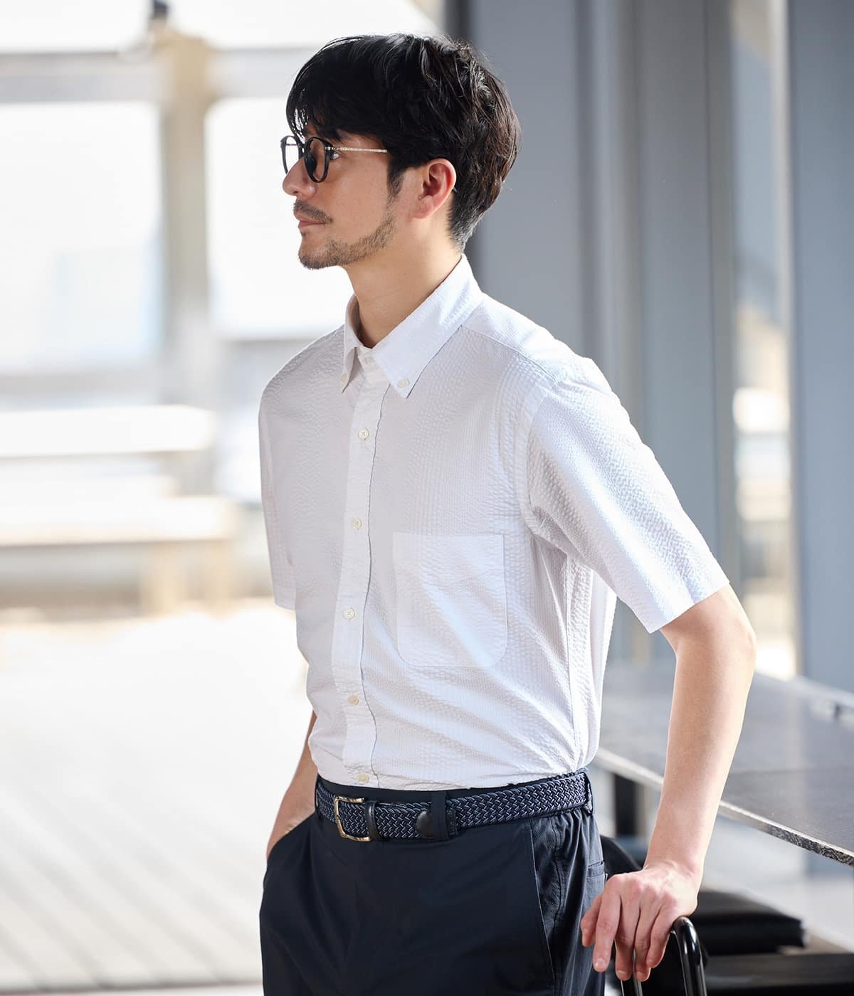 NEWYORKER MEN 【吸水速乾】ランダムサッカー 半袖ショートボタンダウンシャツ ニューヨーカー トップス シャツ・ブラウス ホワイト