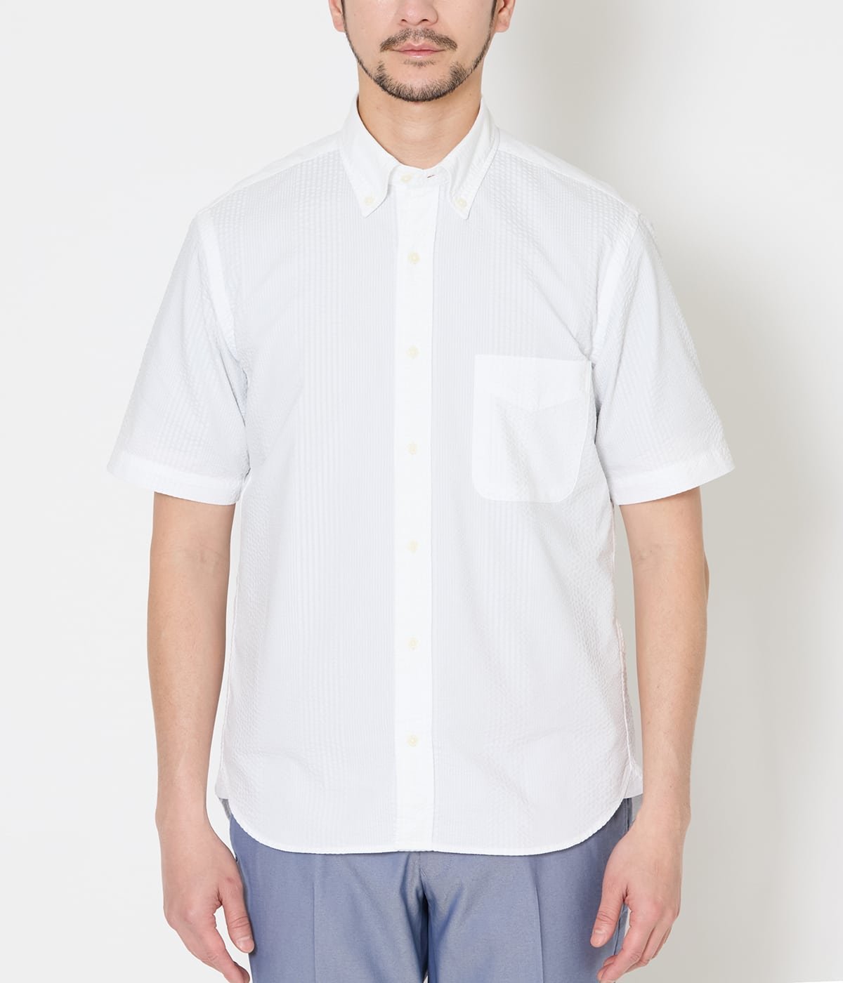 NEWYORKER MEN 【吸水速乾】ランダムサッカー 半袖ショートボタンダウンシャツ ニューヨーカー トップス シャツ・ブラウス ホワイト