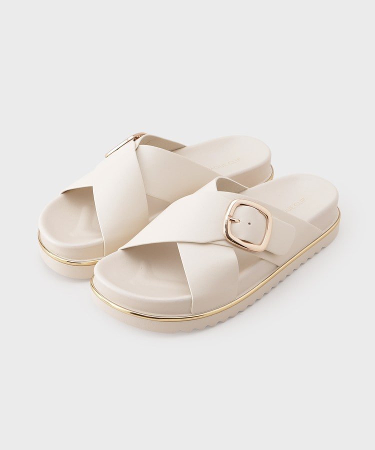 【SALE／20%OFF】OPAQUE.CLIP ゴールドバックル クロスベルト厚底サンダル オペークドットクリップ シューズ・靴 サンダル ホワイト ブラウン ブラック【送料無料】