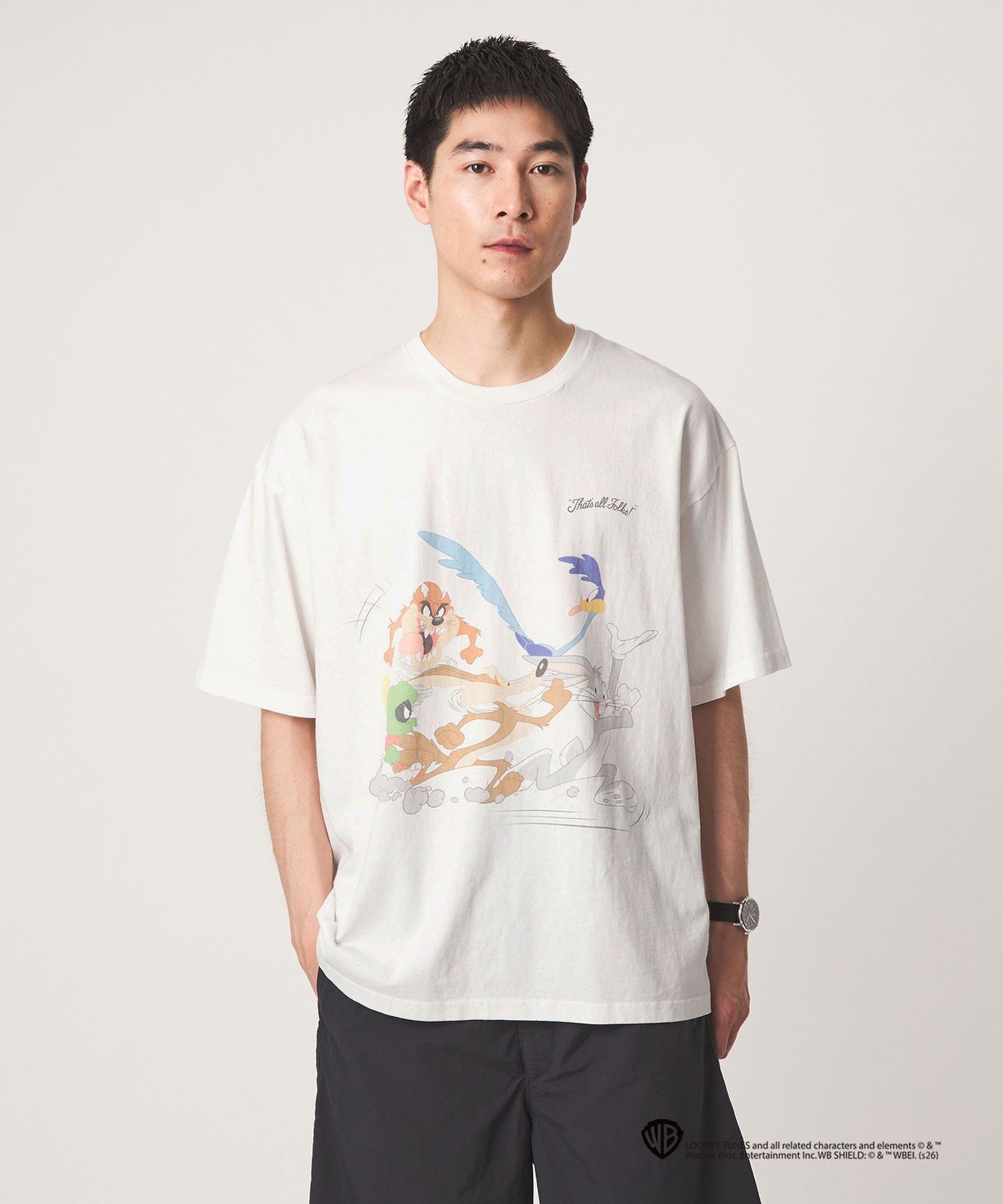 【別注】＜URBAMENT＞「ルーニー・テューンズ」半袖 Tシャツ ユナイテッドアローズ グリーンレーベルリラクシング トップス カットソー・Tシャツ ホワイト ブラック ブラウン