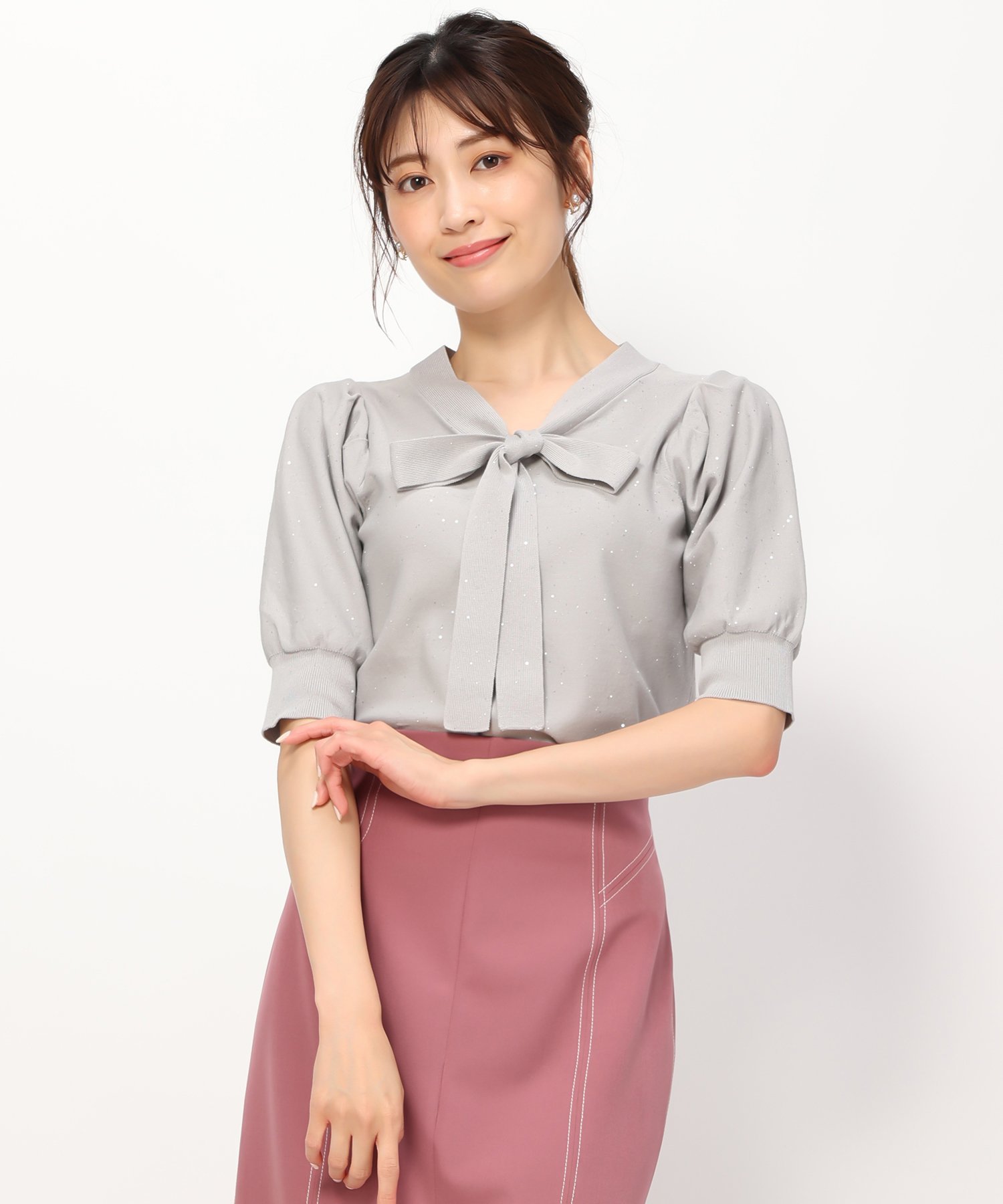 MISCH MASCH 【2024秋冬新作】ミニスパンコール2way5分袖ニット/MM438302 ミッシュマッシュ トップス ニット グレー ブラック ホワイト【送料無料】のサムネイル