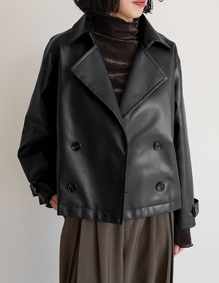 Re:EDIT フェイクレザートレンチジャケット リエディ ジャケット・アウター ライダースジャケット ブラック ブラウン【送料無料】のサムネイル