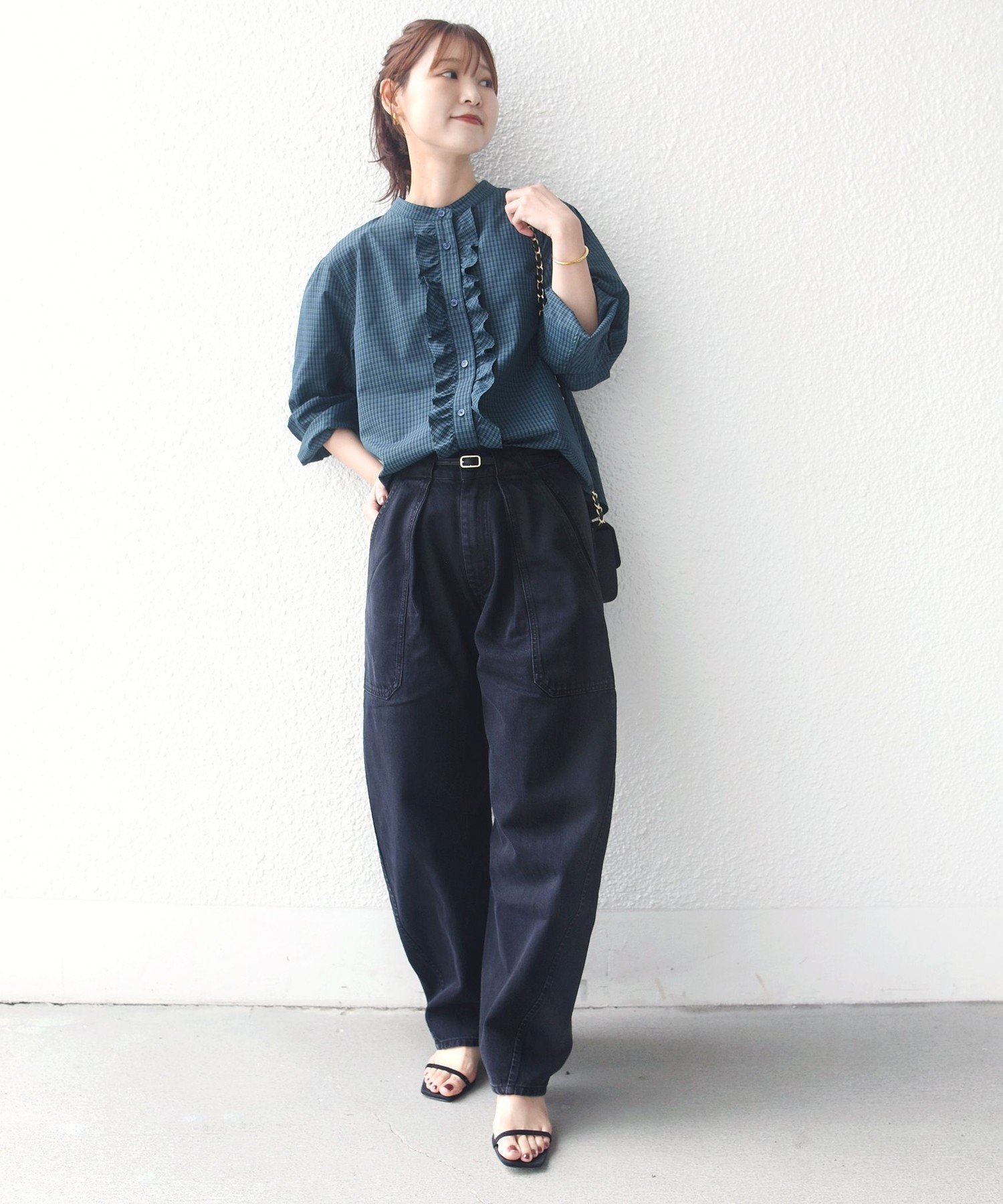 WOMEN 《追加予約》【WEB限定】＜手洗い可能＞チェック フリル ロングスリーブ シャツ(グリーン) シップス トップス シャツ・ブラウス グリーン