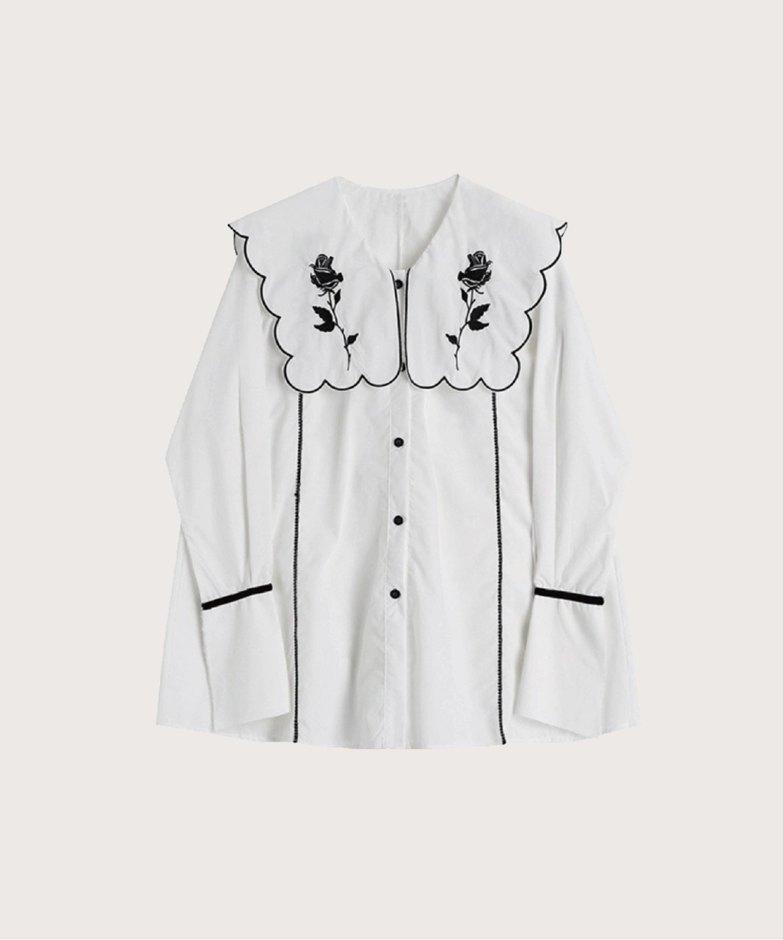 LA POMME petit Falbala Collar Embroidery Shirt ラポミ・プチ トップス シャツ・ブラウス ホワイト【送料無料】
