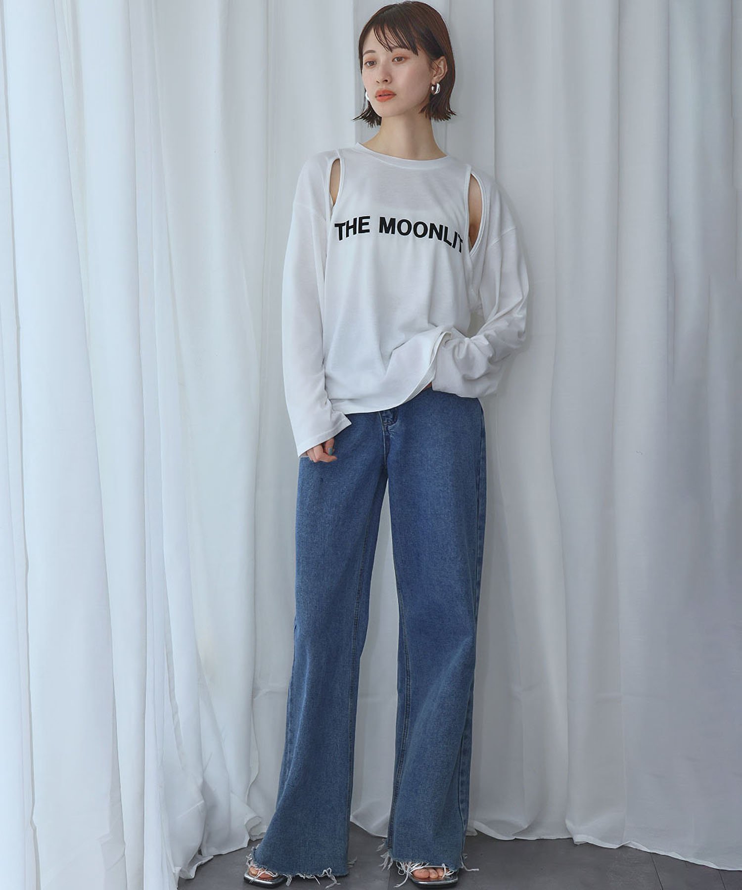 Ampirula スリットショルダープリントロングスリーブTシャツ【洗える】 リバーフィールド アンド コー トップス カットソー・Tシャツ【送料無料】