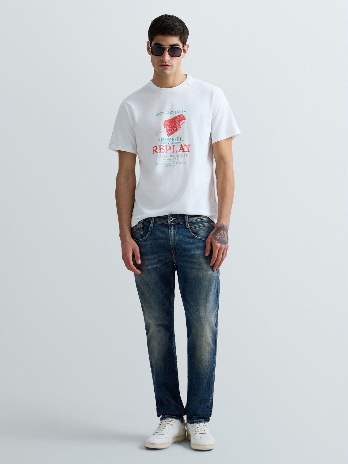 【SALE／10%OFF】REPLAY ヘビーコットンジャージーアイスバーTシャツ リプレイ トップス カットソー・Tシャツ ホワイト【送料無料】