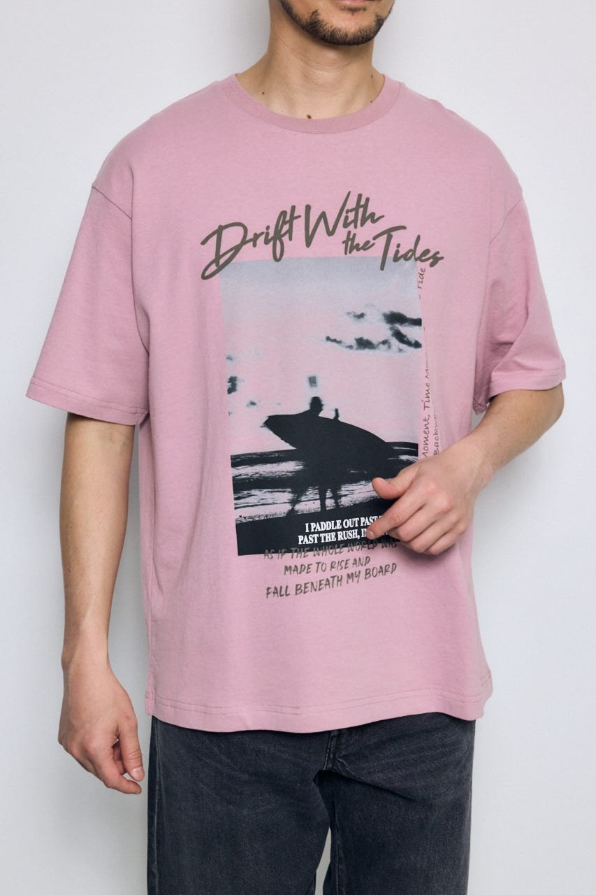 サーフフォトTシャツ アズールバイマウジー トップス カットソー・Tシャツ ピンク ブラック ホワイト