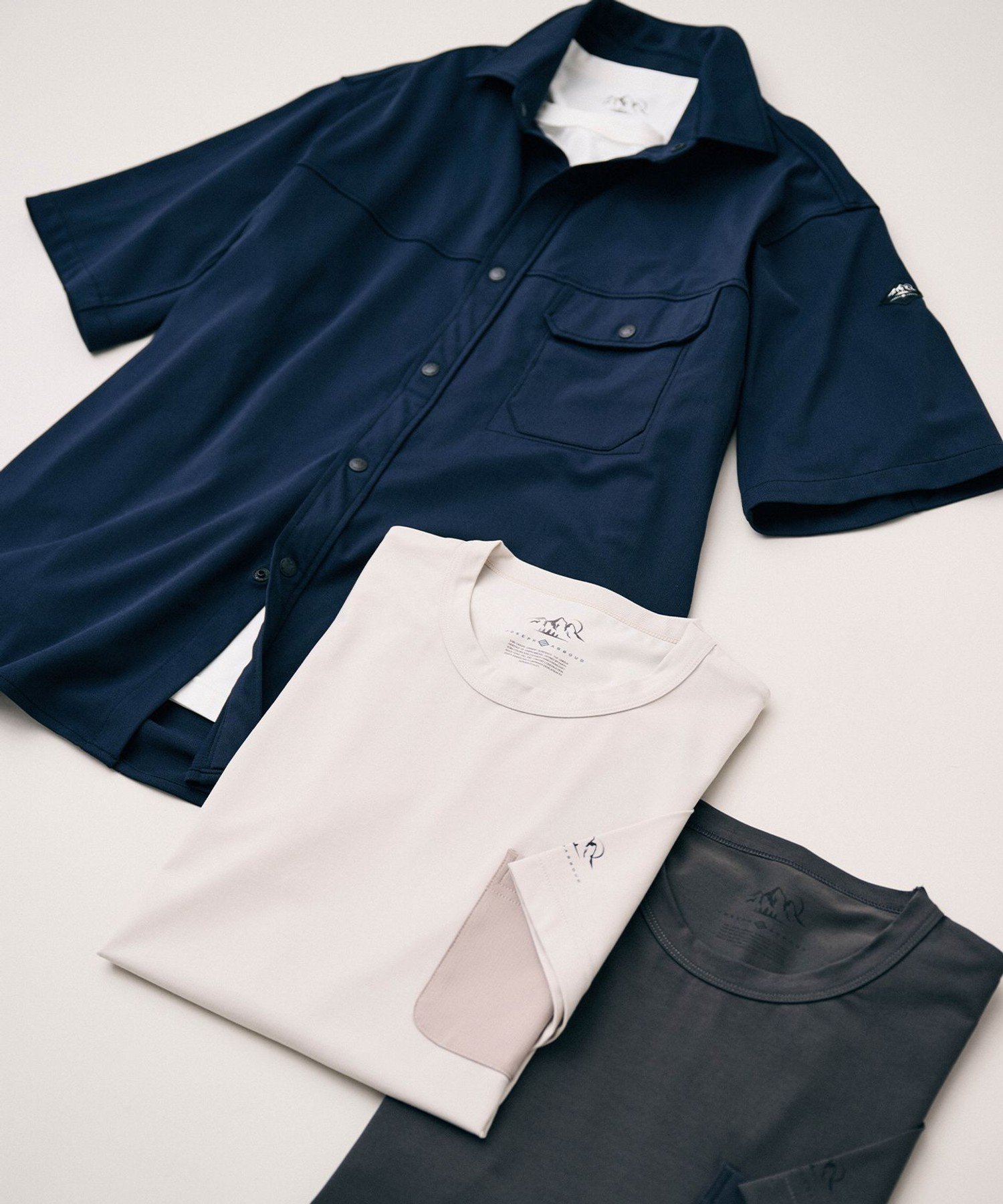 JOSEPH ABBOUD 【UVカット/接触冷感】SOLAMENT トリコットメッシュ 半袖 シャツ ジョセフアブード トップス シャツ・ブラウス ネイビー ホワイト【送料無料】