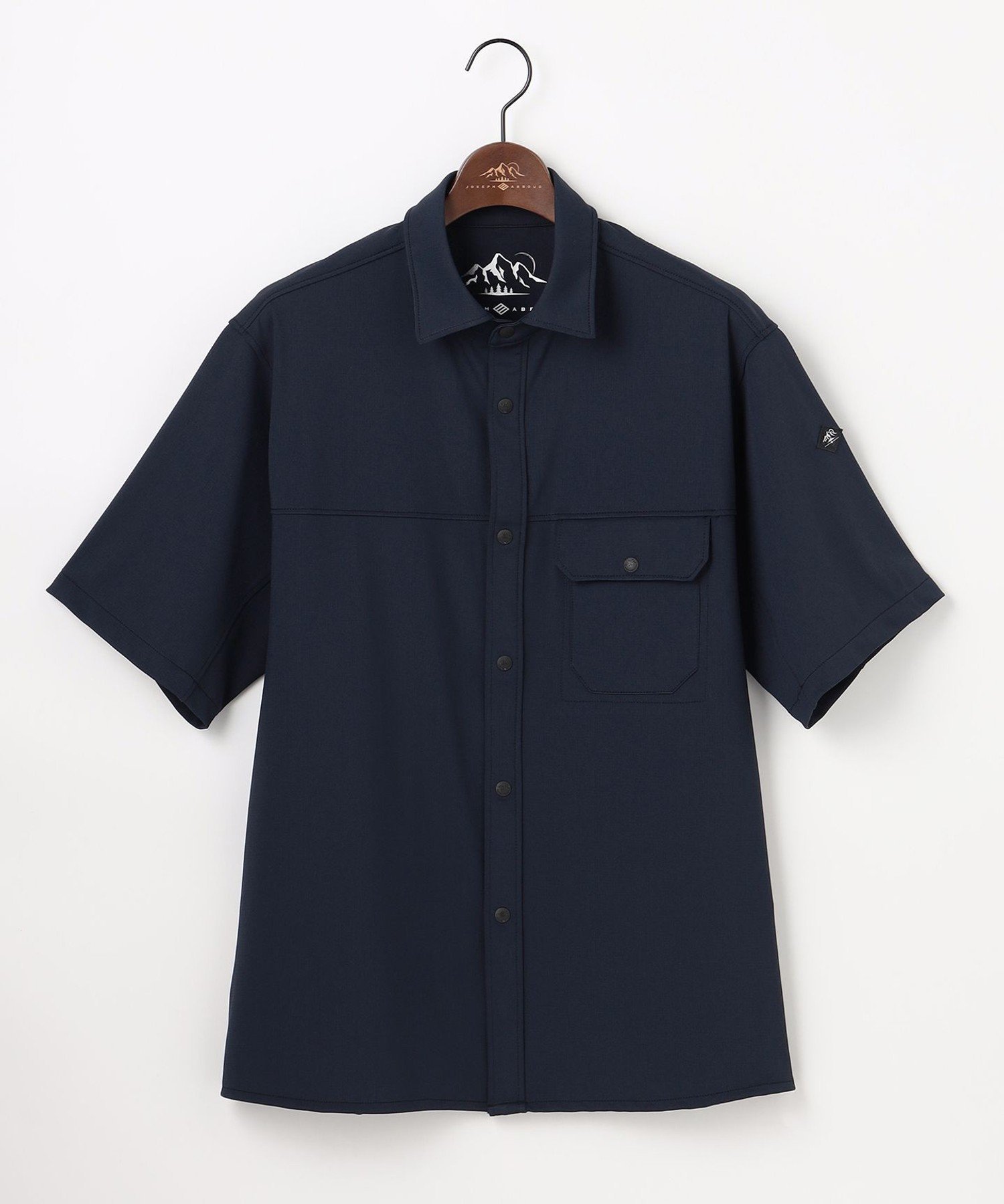 ABBOUD 【UVカット/接触冷感】SOLAMENT トリコットメッシュ 半袖 シャツ ジョセフアブード トップス シャツ・ブラウス ネイビー ホワイト