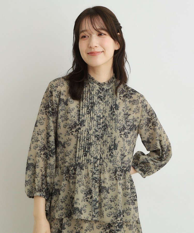 LAURA ASHLEY 【7分袖/羽織におすすめ!洗える/セットアップ可】トワル ディライト柄ブラウス ローラ アシュレイ トップス シャツ・ブラウス カーキグリーン ネイビー