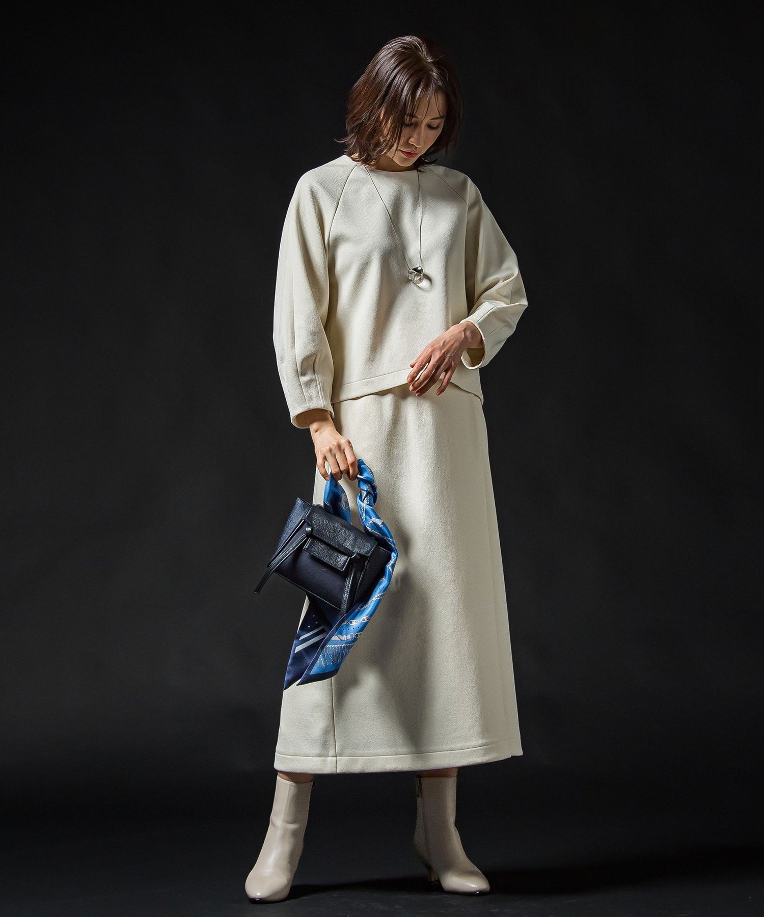 LAUTREAMONT フォルムスリーブカットソー≪セットアップ対応/洗濯機で洗える≫ ロートレアモン トップス カットソー・Tシャツ ホワイト ブラック