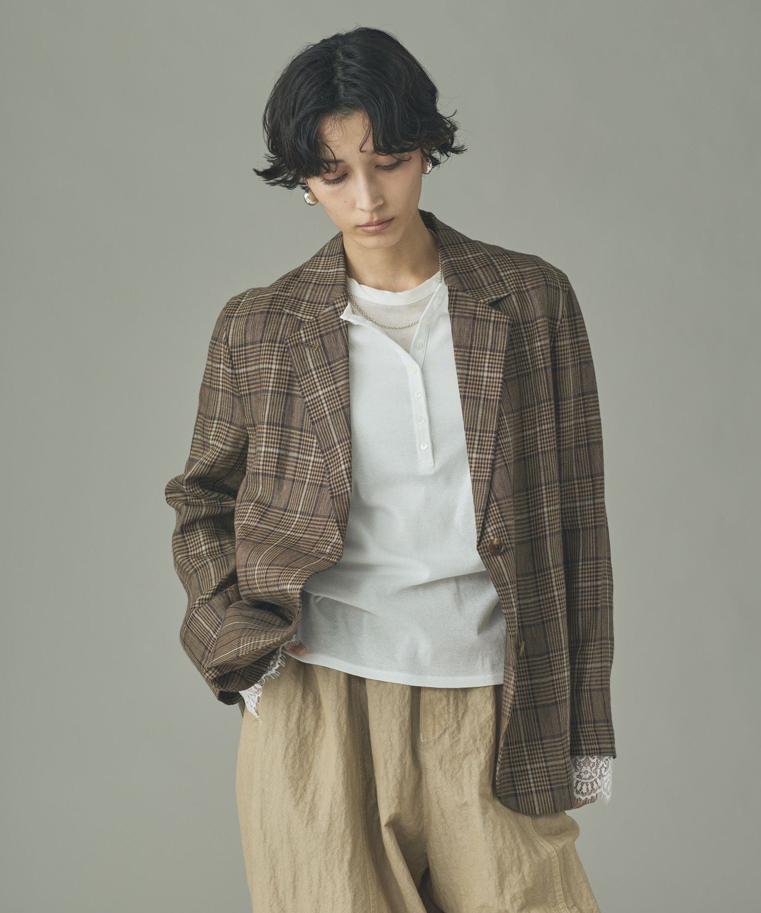 Curensology グレンチェックジャケット カレンソロジー ジャケット・アウター テーラードジャケット・ブレザー ブラウン【送料無料】