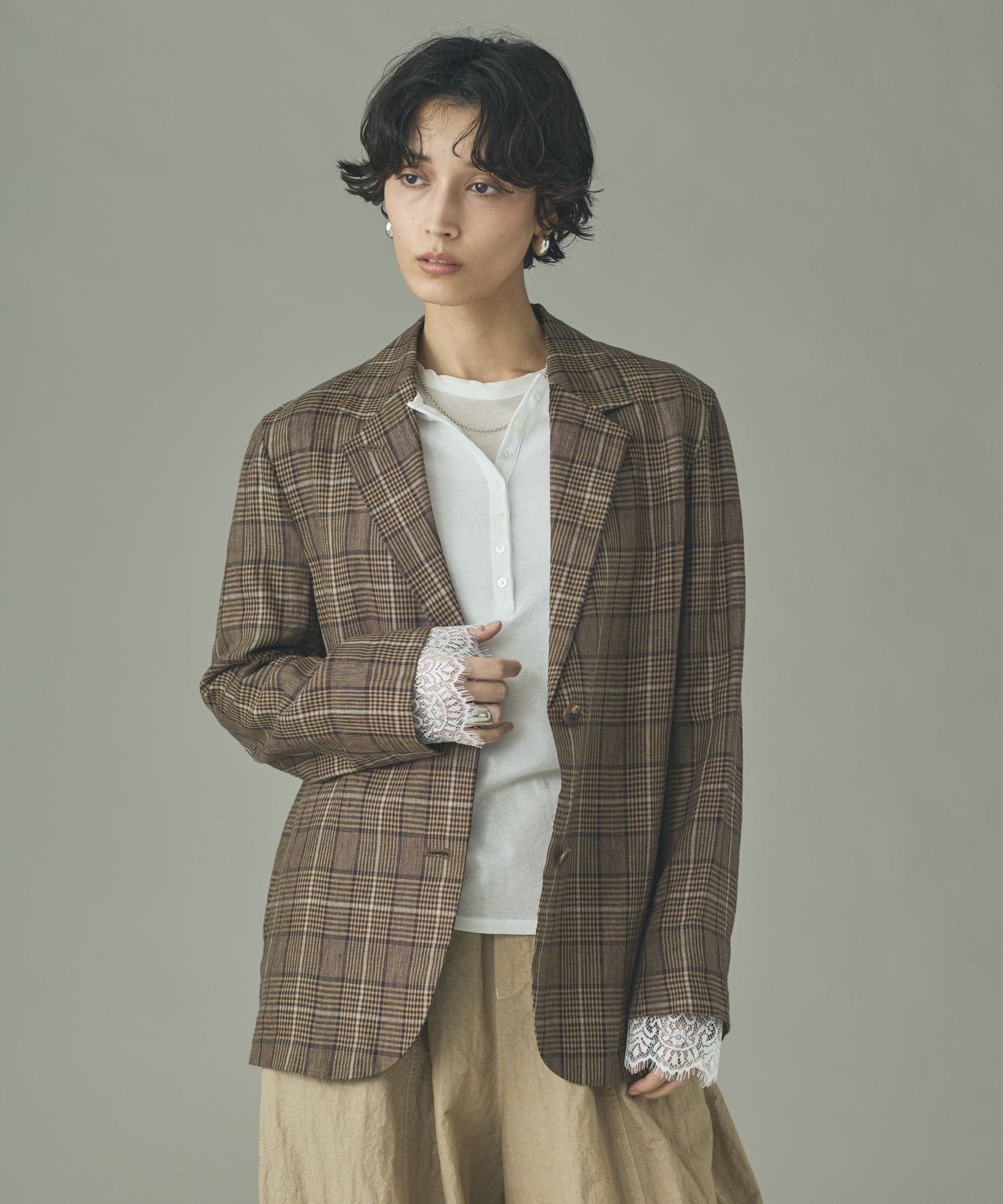 Curensology グレンチェックジャケット カレンソロジー ジャケット・アウター テーラードジャケット・ブレザー ブラウン【送料無料】