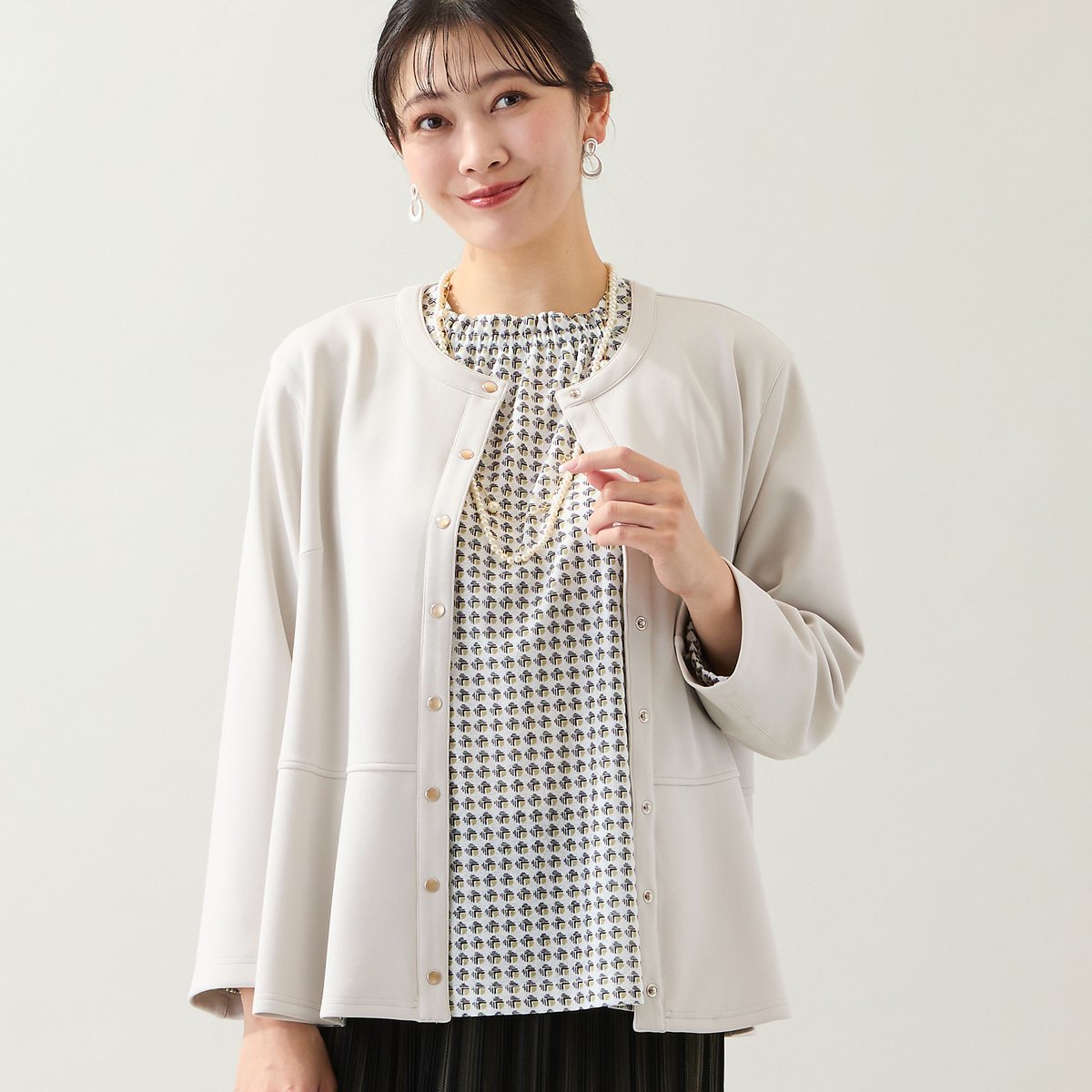 missel 【洗える・オケージョン対応・セットアップ可・L~4Lサイズ】ペプラムブラウス ミゼール トップス シャツ・ブラウス ネイビー ベージュ