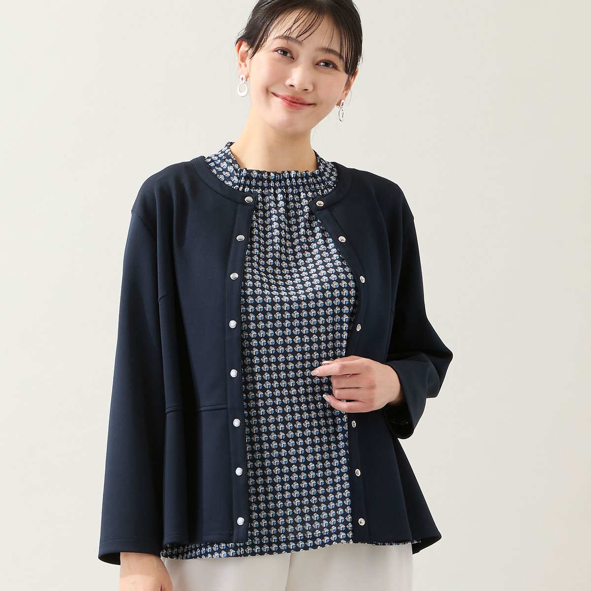 missel 【洗える・オケージョン対応・セットアップ可・L~4Lサイズ】ペプラムブラウス ミゼール トップス シャツ・ブラウス ネイビー ベージュ