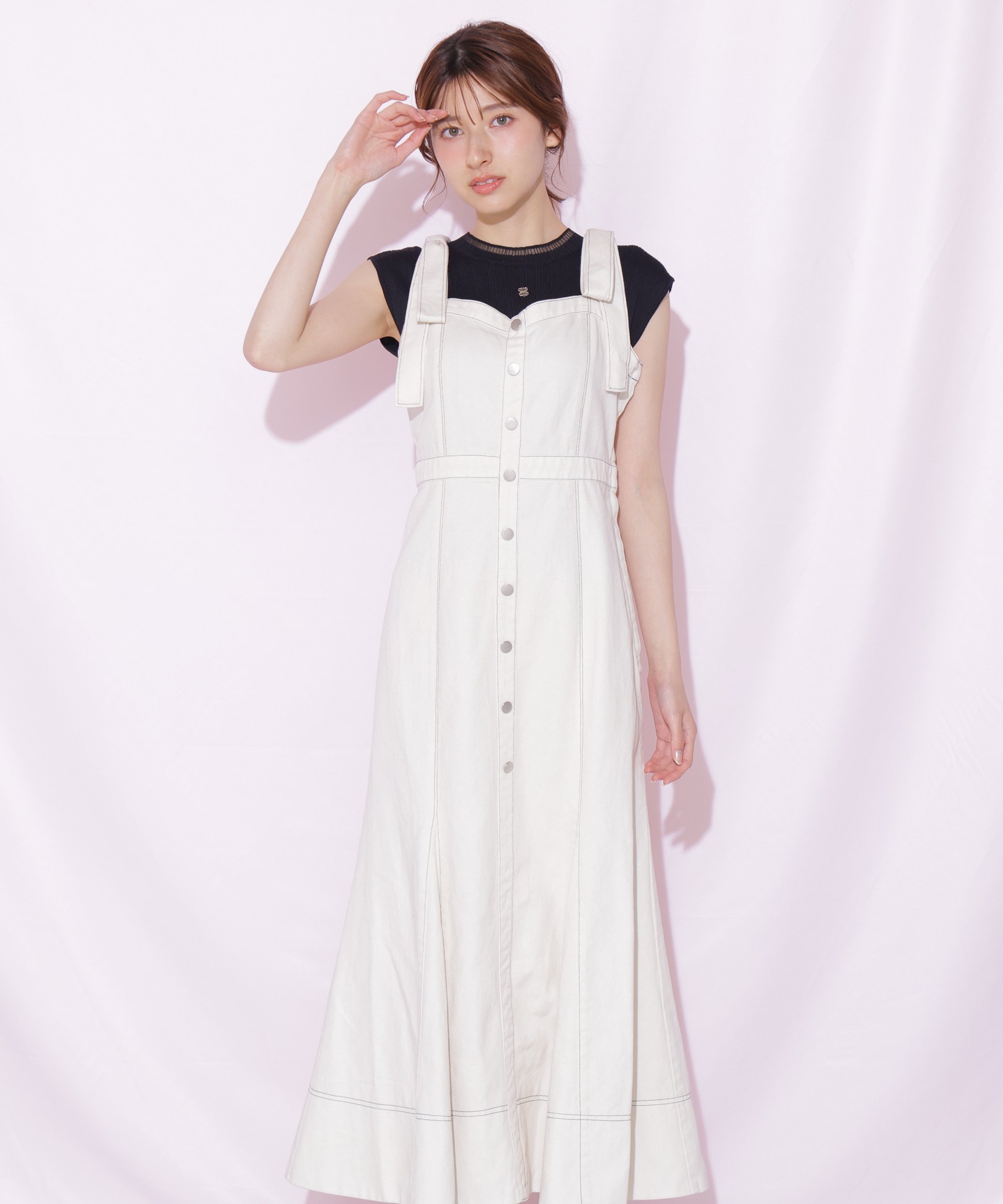 【SALE／46%OFF】JILL by JILL STUART 肩リボンデニムジャンスカ ジル バイ ジル スチュアート ワンピース・ドレス ワンピース ホワイト ブルー【送料無料】