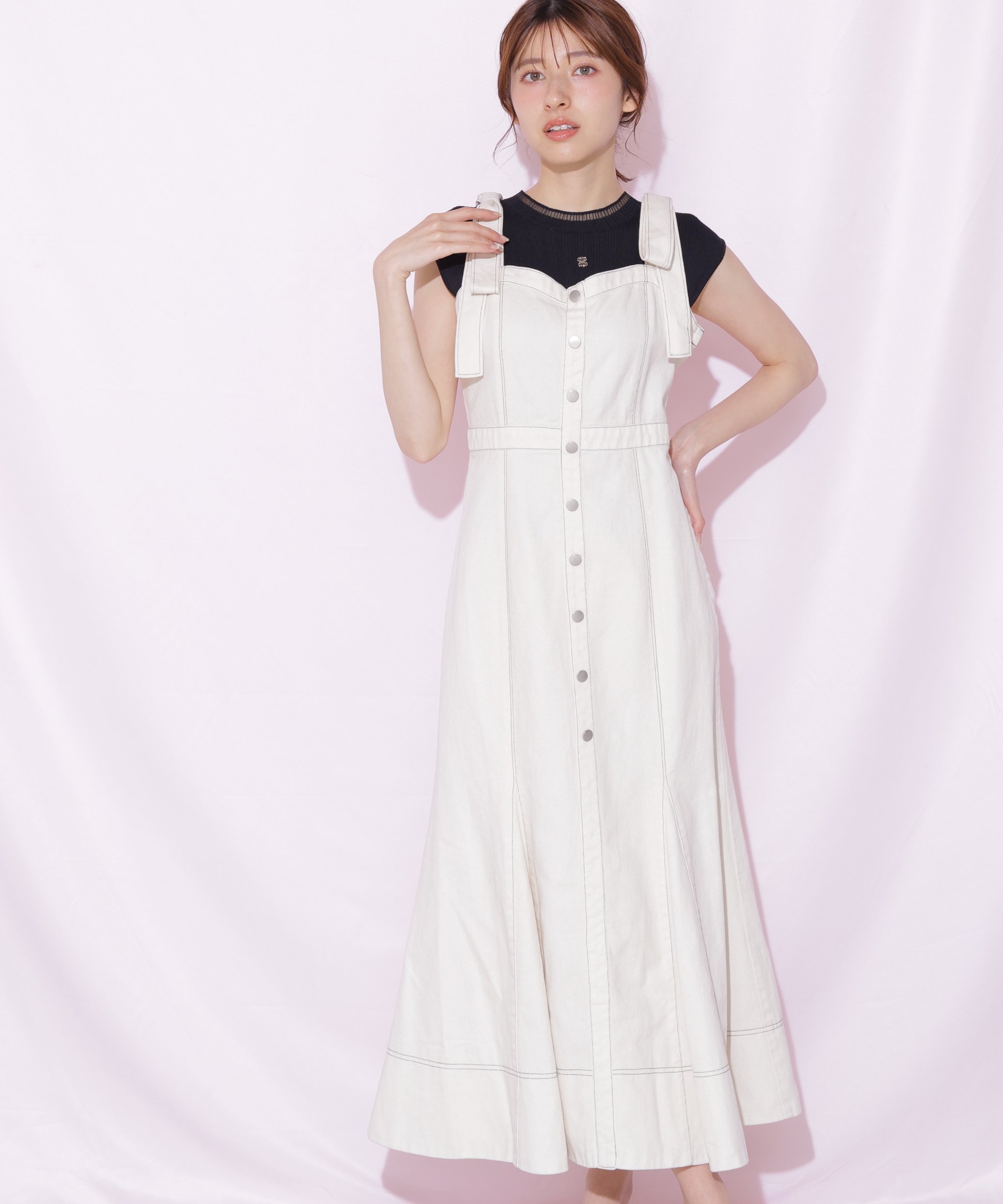 JILL by JILL STUART 肩リボンデニムジャンスカ ジル バイ ジル スチュアート ワンピース・ドレス ワンピース ホワイト ブルー