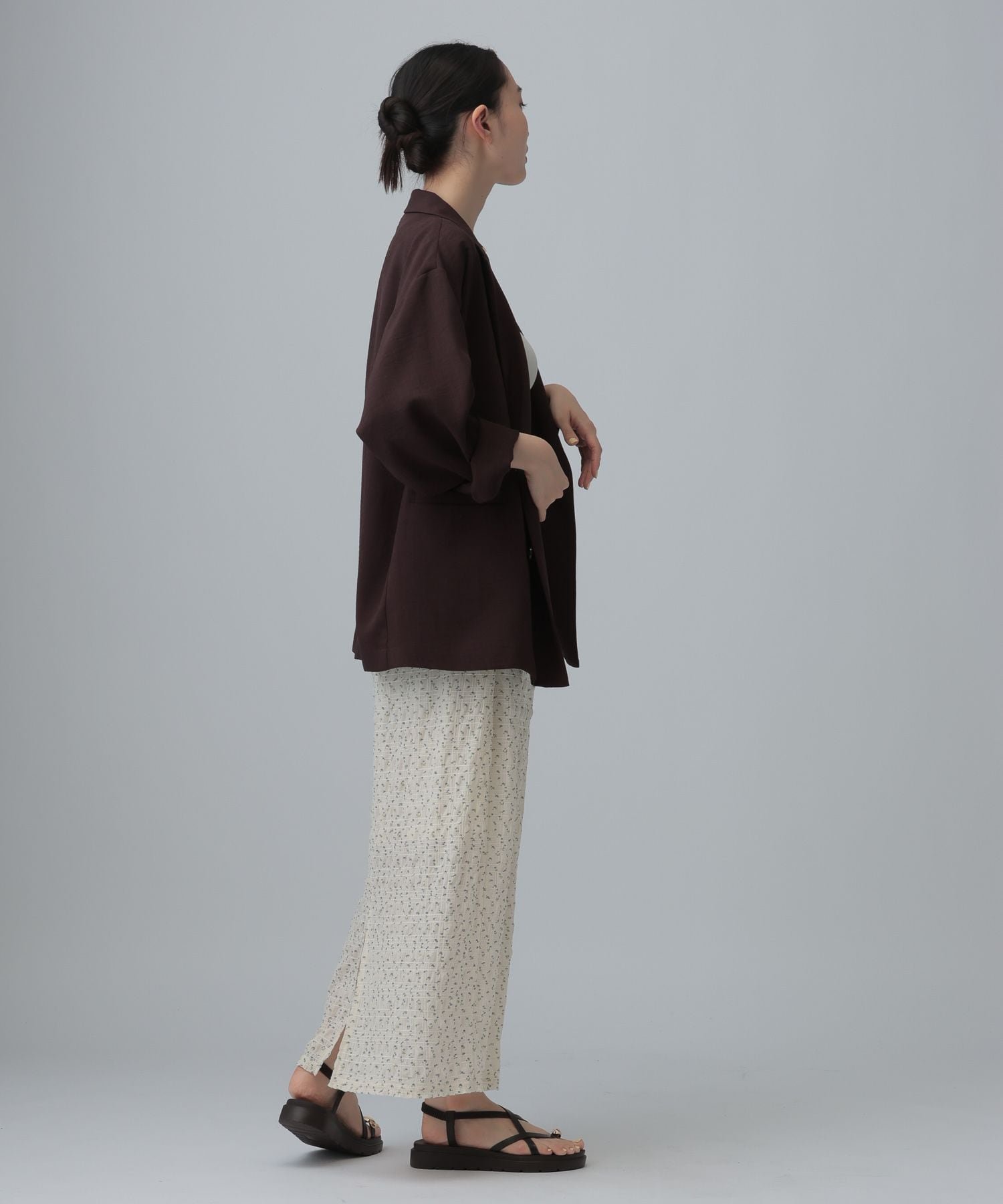 LEPSIM 小花柄シャーリングスカート レプシィム スカート ロング・マキシスカート ホワイト ブラック