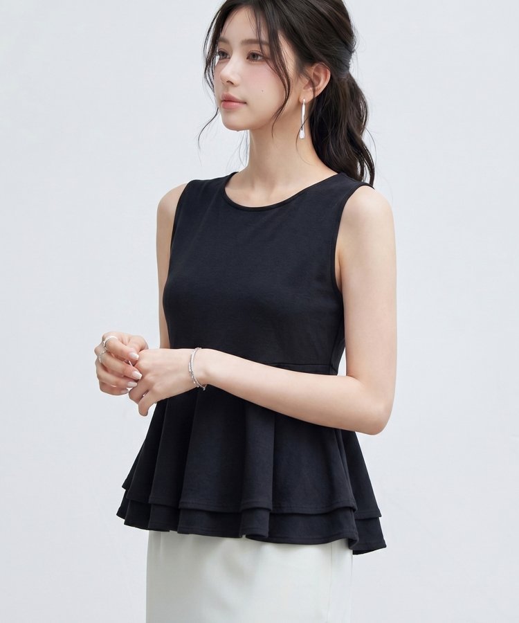 SAISON DE PAPILLON 二段フリルノースリーブカットソー セゾン・ド・パピヨン トップス カットソー・Tシャツ ベージュ ブラック