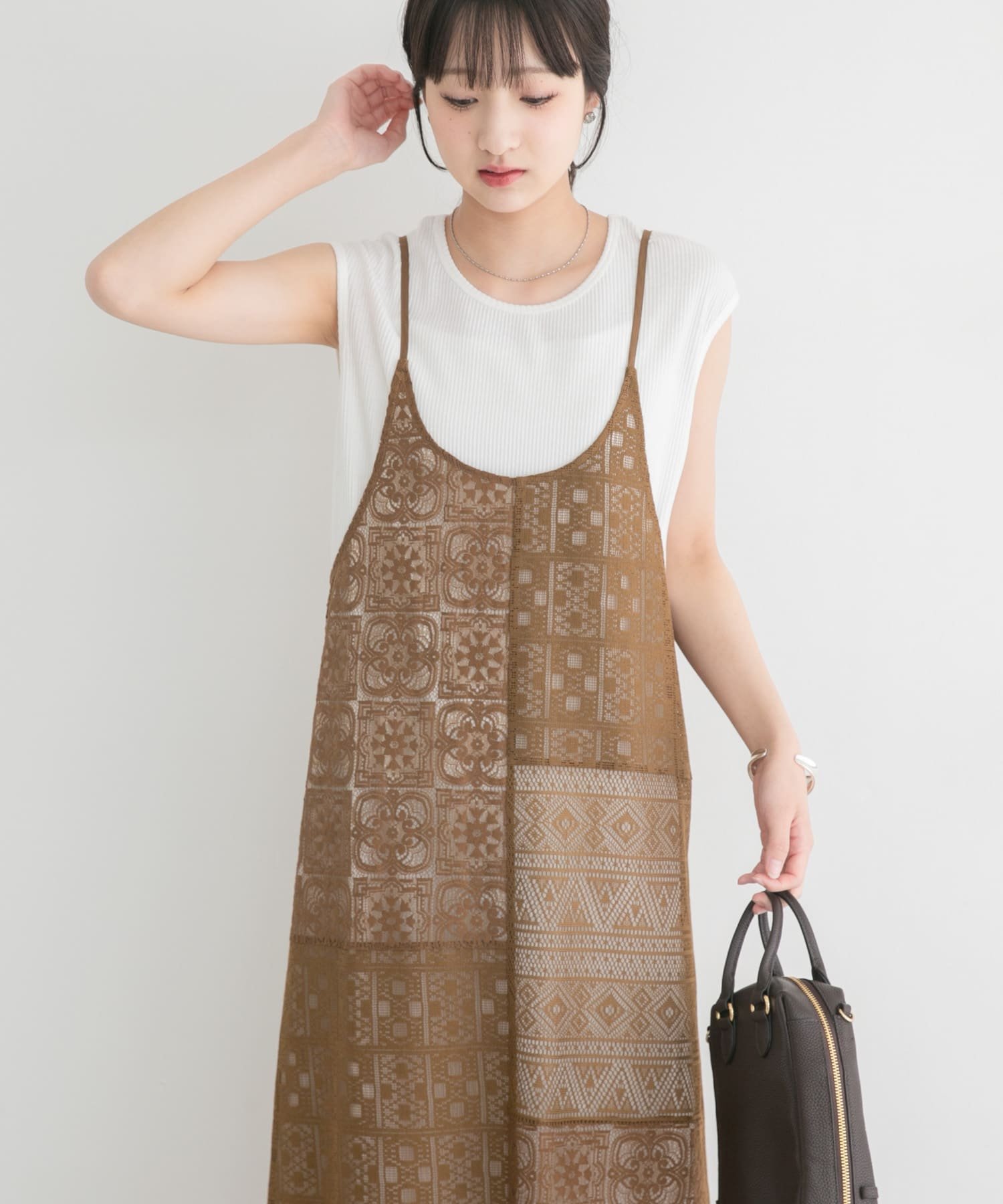 【SALE／50%OFF】URBAN RESEARCH ITEMS インナー付きレースキャミワンピース アーバンリサーチアイテムズ ワンピース・ドレス その他のワンピース・ドレス ブラウン ホワイト ブラック
