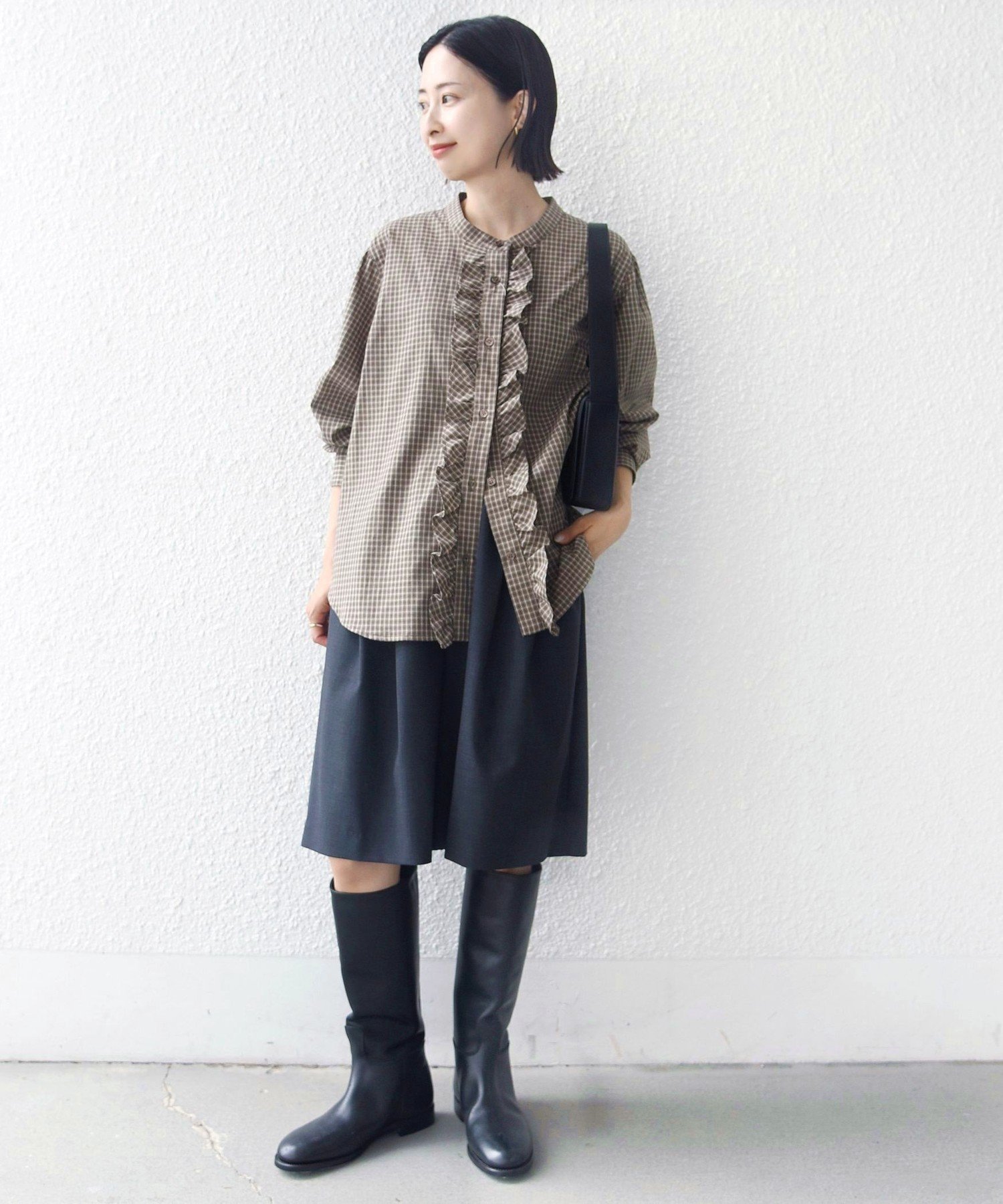 WOMEN 【WEB限定】＜手洗い可能＞チェック フリル ロングスリーブ シャツ(ベージュ) シップス トップス シャツ・ブラウス ベージュ