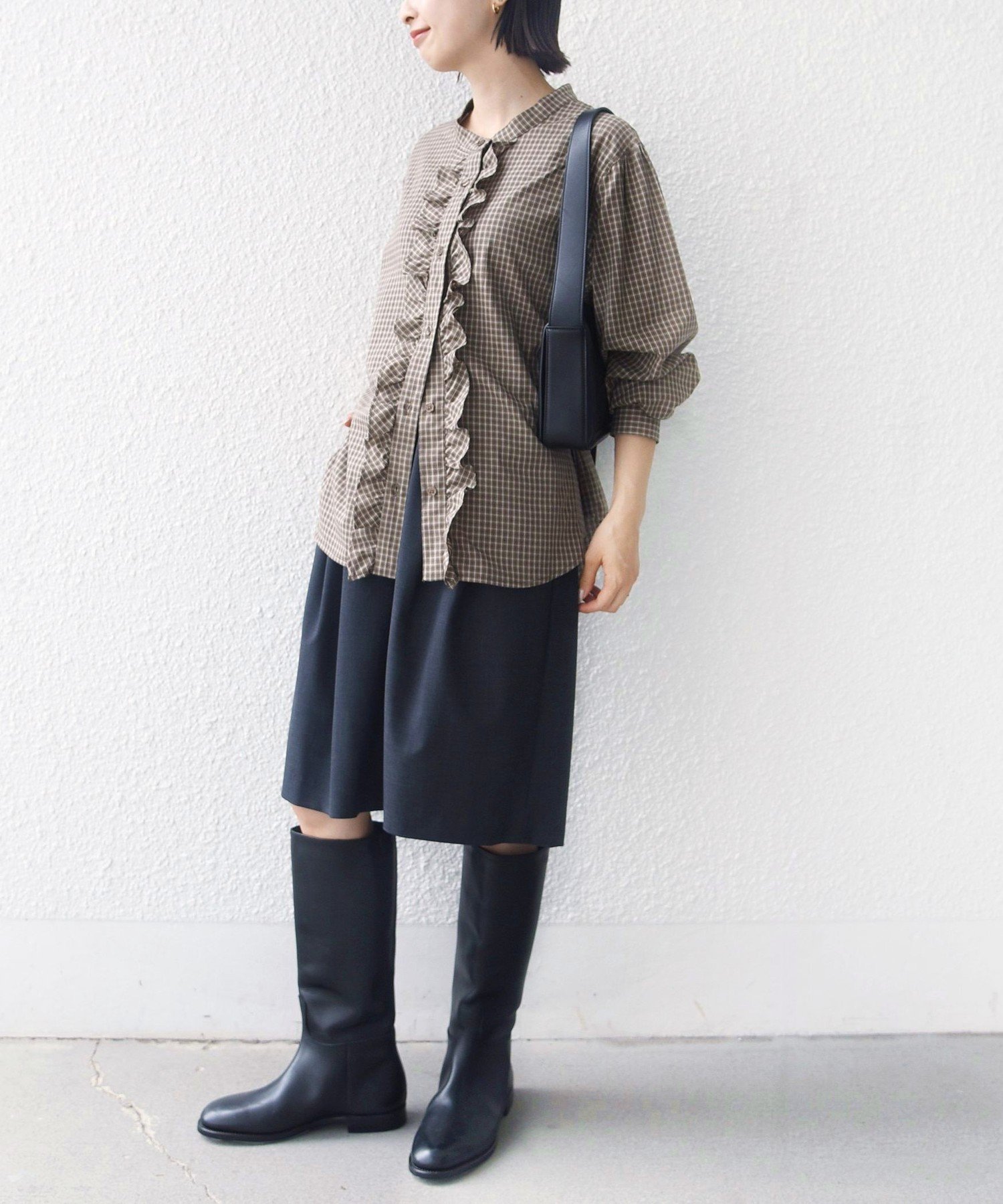WOMEN 【WEB限定】＜手洗い可能＞チェック フリル ロングスリーブ シャツ(ベージュ) シップス トップス シャツ・ブラウス ベージュ