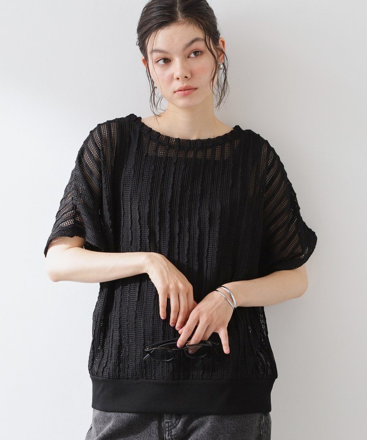 THE SHOP TK 見た目涼やか メッシュジャカードトップス ザ ショップ ティーケー トップス カットソー・Tシャツ ピンク ブラック