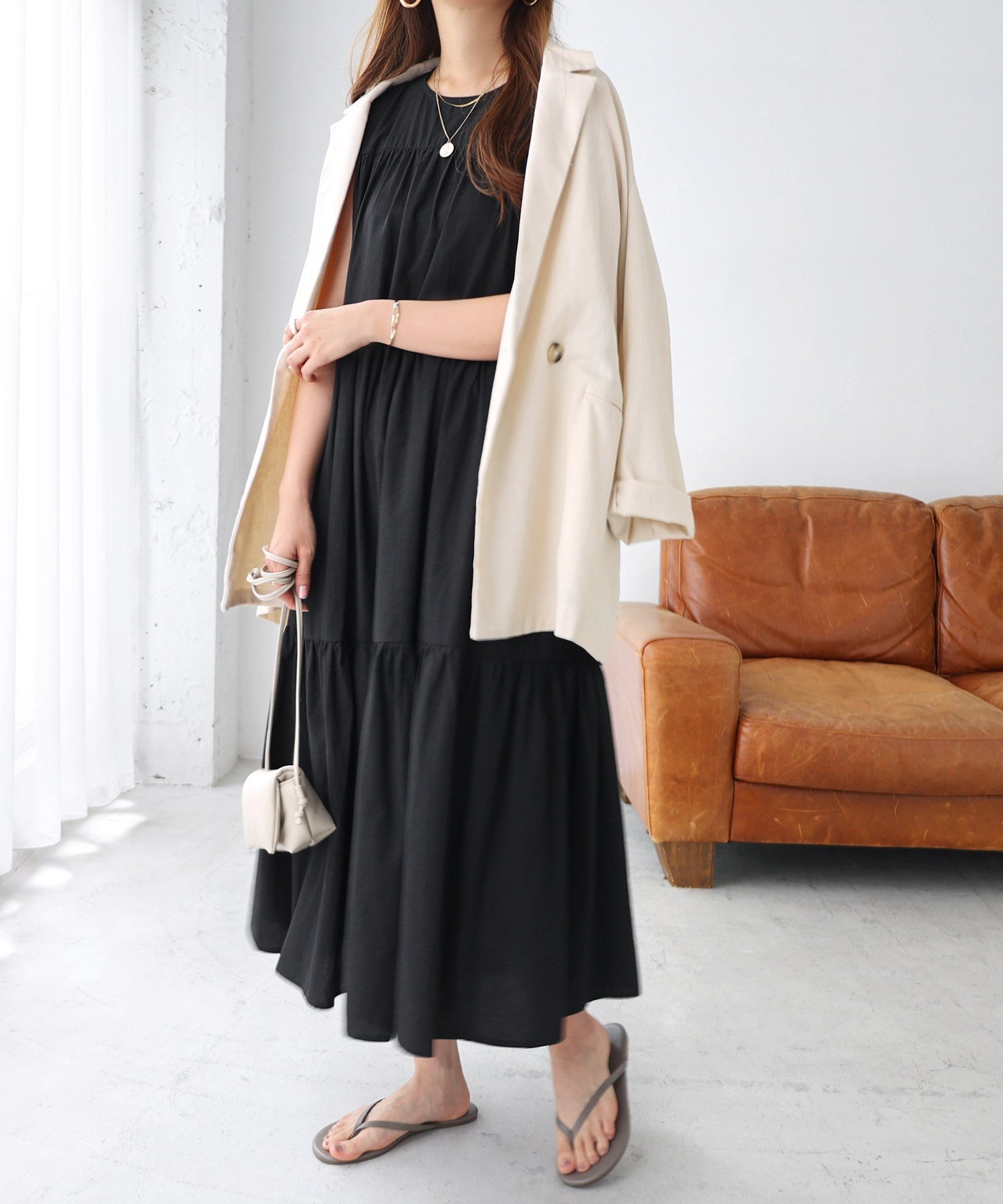 andme ノースリーブ ティーアード ワンピース アンドミー ワンピース・ドレス ワンピース ブラック ブラウン ホワイト ネイビー グリーン イエロー【送料無料】のサムネイル