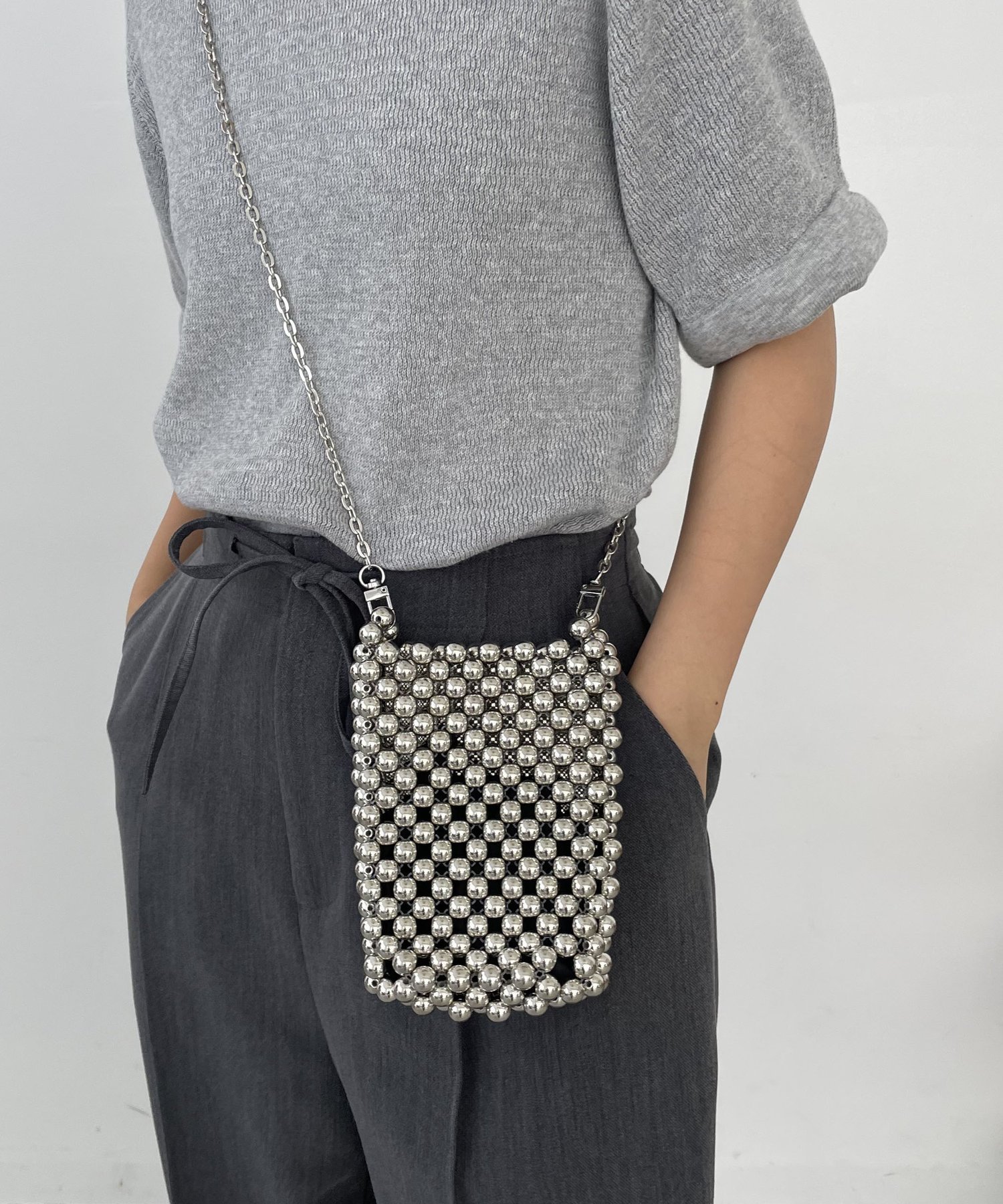 【SALE／10%OFF】CAPRICIEUX LE'MAGE ボールチェーンミニショルダーバッグ カプリシュ　レマージュ バッグ トートバッグ シルバー【送料無料】のサムネイル