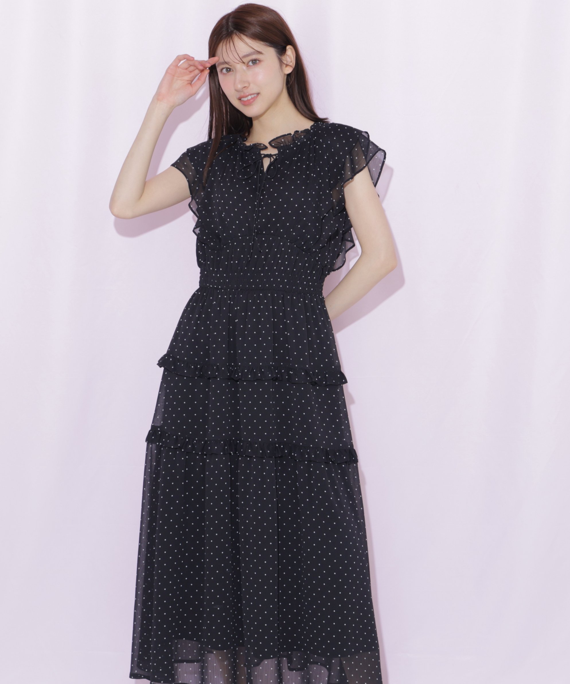 JILL by JILL STUART フリルティアードワンピース ジル バイ ジル スチュアート ワンピース・ドレス ワンピース ブラック イエロー ピンク