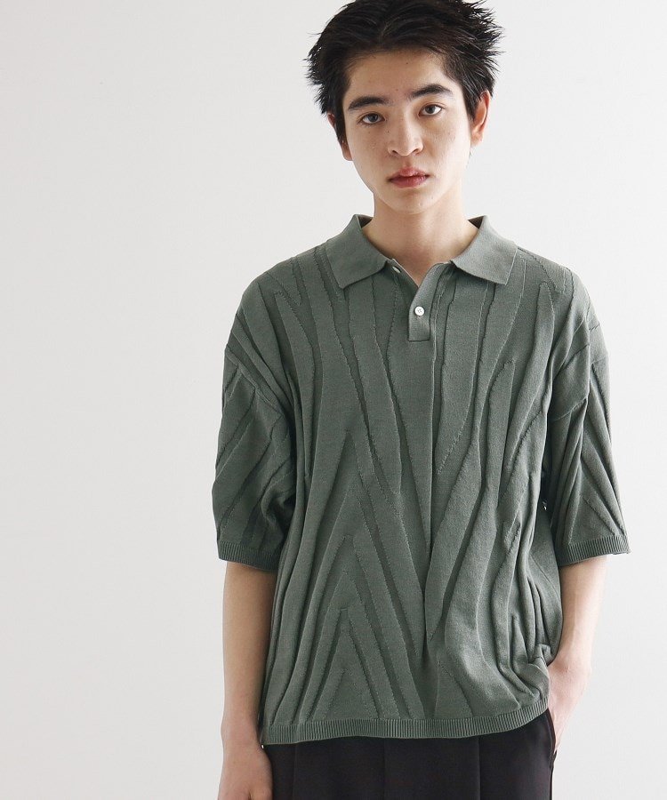 tk.TAKEO KIKUCHI ジャカードニットポロ ティーケータケオキクチ トップス ニット ブラック グレー ブルー【送料無料】