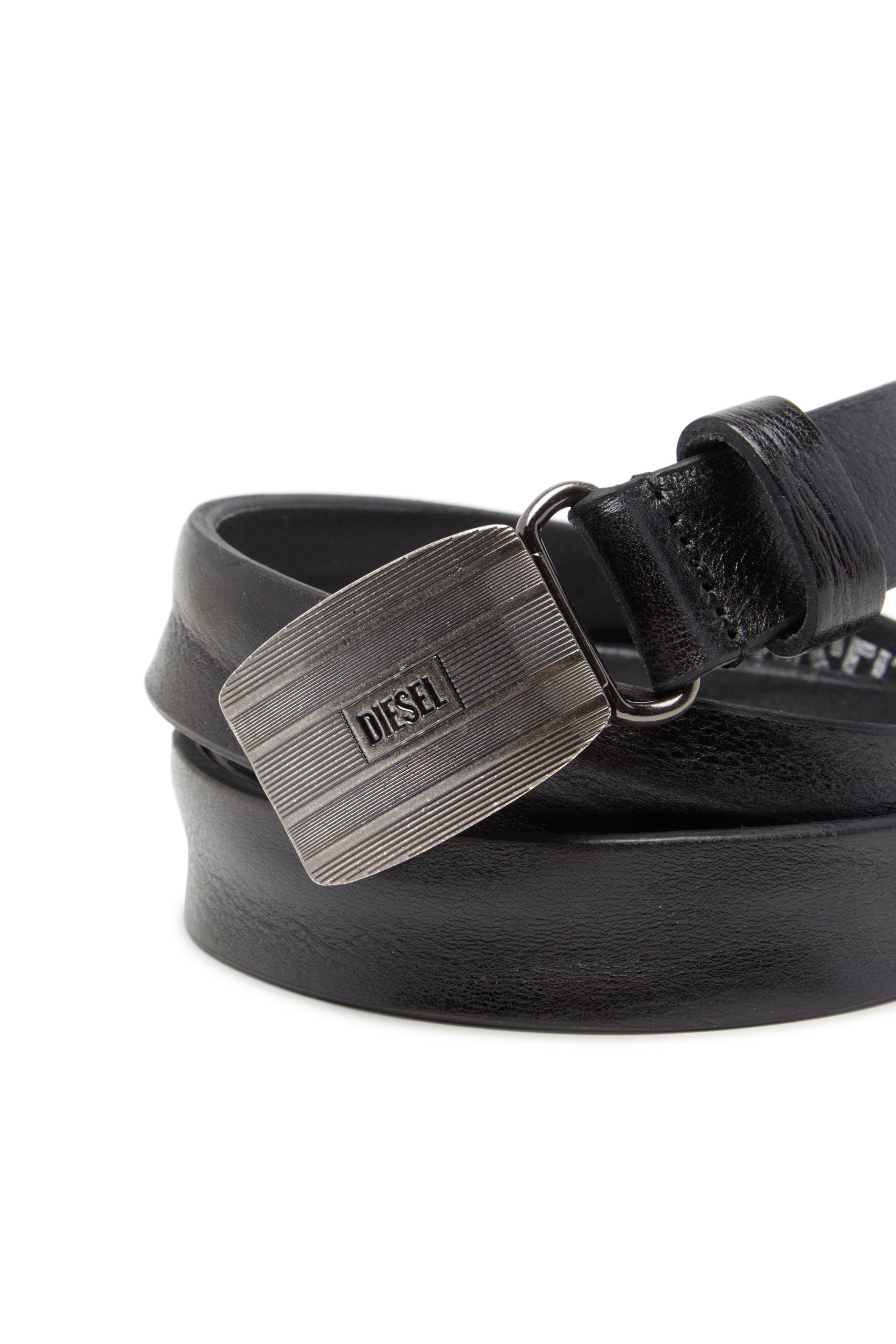 メンズ レザーベルト DIESEL LOGO B-BISCOTTO STRIPED ディーゼル ファッション雑貨 ベルト ブラック