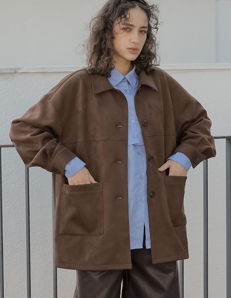 Re:EDIT フェイクスウェードシャツジャケット リエディ ジャケット・アウター テーラードジャケット・ブレザー グレー ブラウン【送料無料】のサムネイル