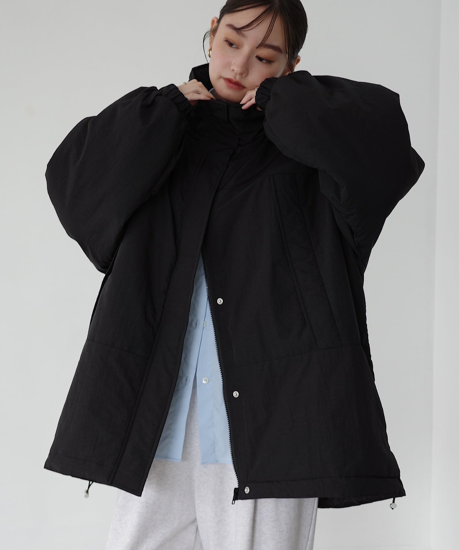 andme スタンドカラー 2way 中綿 ダウン ジャケット アンドミー ジャケット・アウター その他のジャケット・アウター ブラック ホワイト【送料無料】