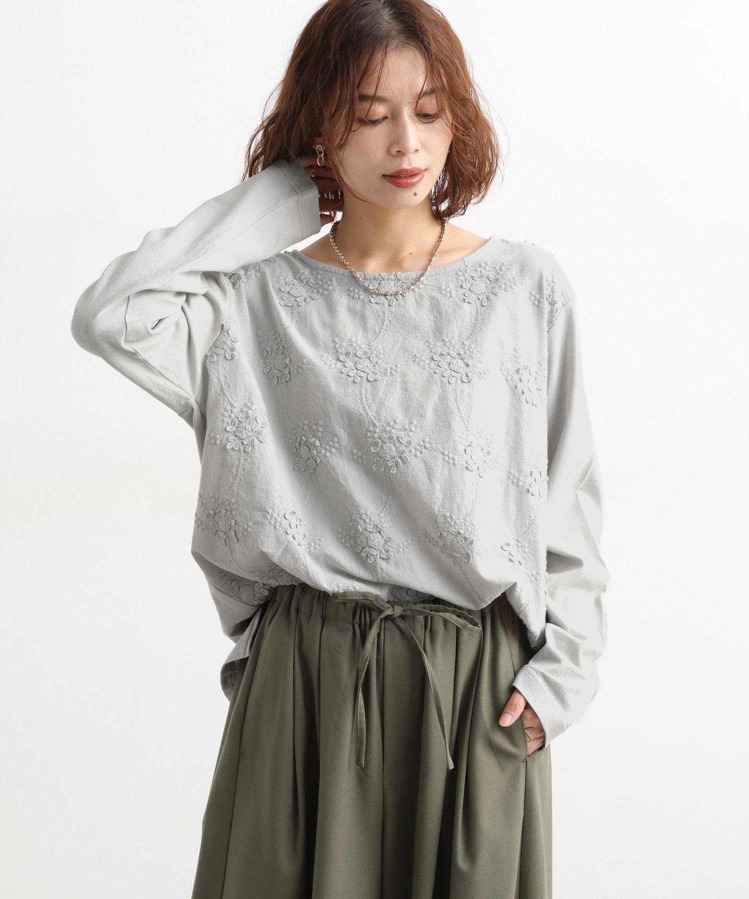 studio CLIP 3DレースロングスリーブTシャツ スタディオクリップ トップス カットソー・Tシャツ ネイビー ホワイト【送料無料】のサムネイル