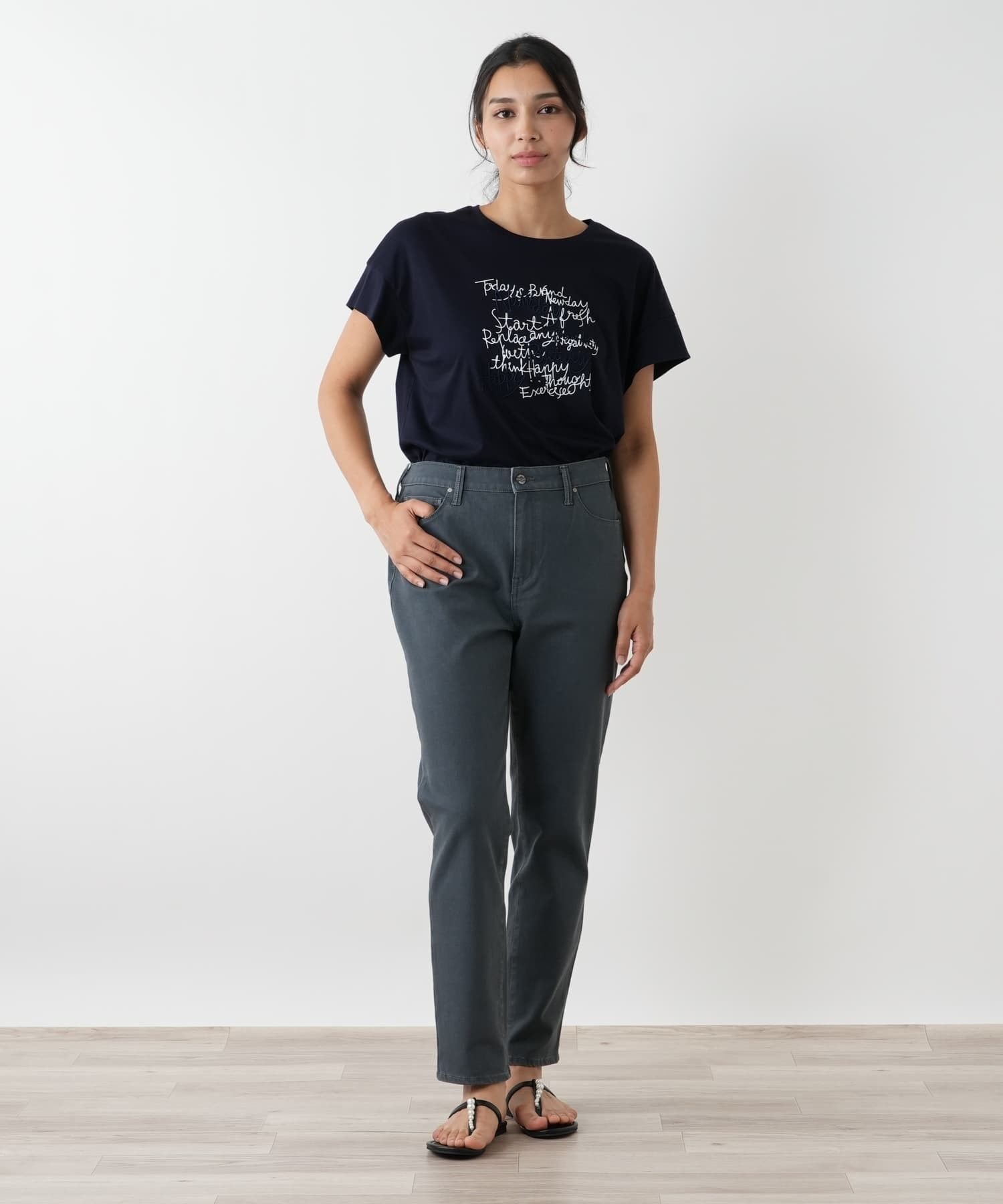 Leilian PLUS HOUSE スキニーパンツ【L JEANS】 レリアン プラスハウス パンツ ジーンズ・デニムパンツ グレー ブラック