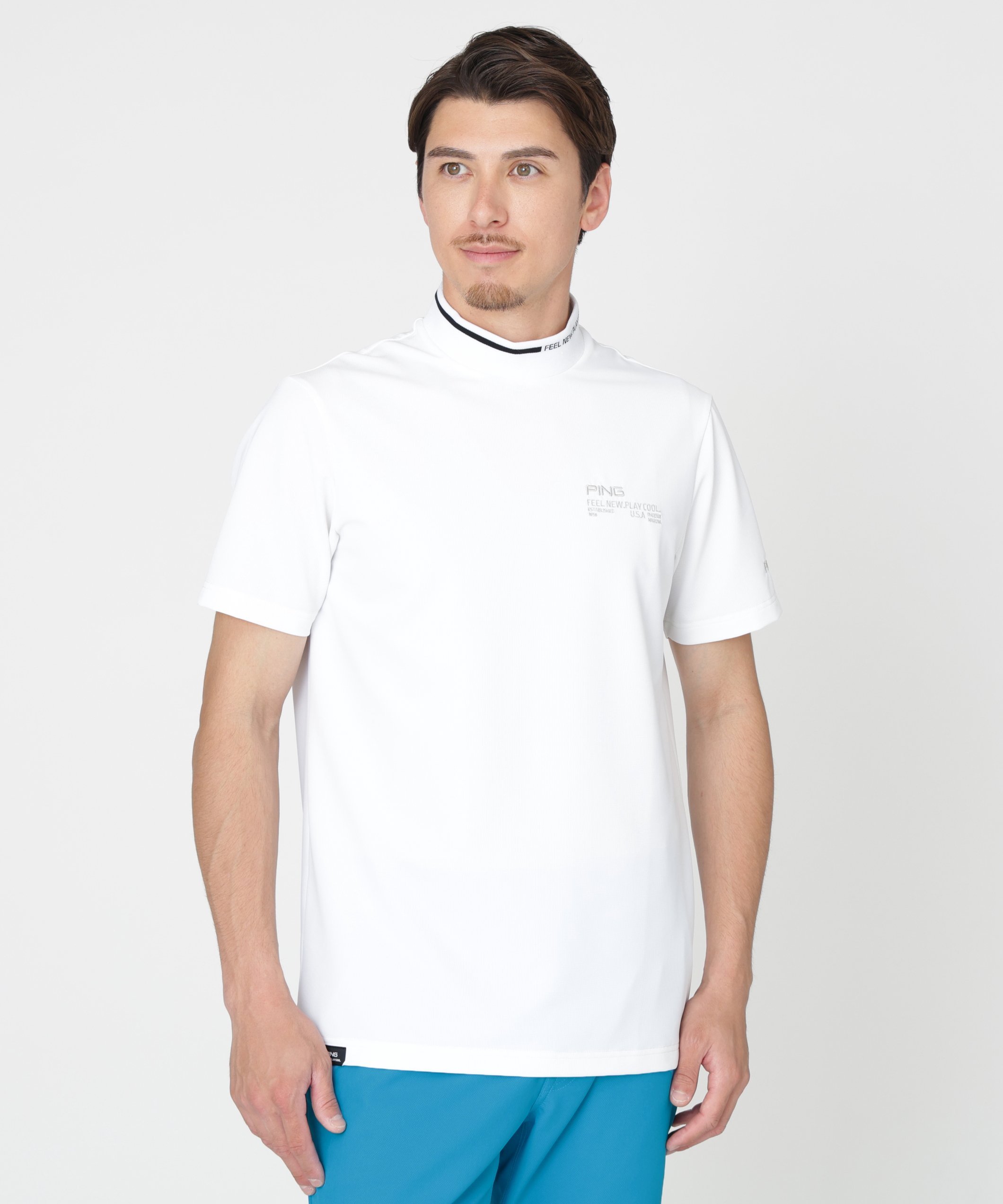PING APPAREL [PING APPAREL][接触冷感・UVカット]ワッフルロゴジャカード襟ハイネックシャツ (MENS) ピン アパレル トップス その他のトップス ブラック グレー ホワイト