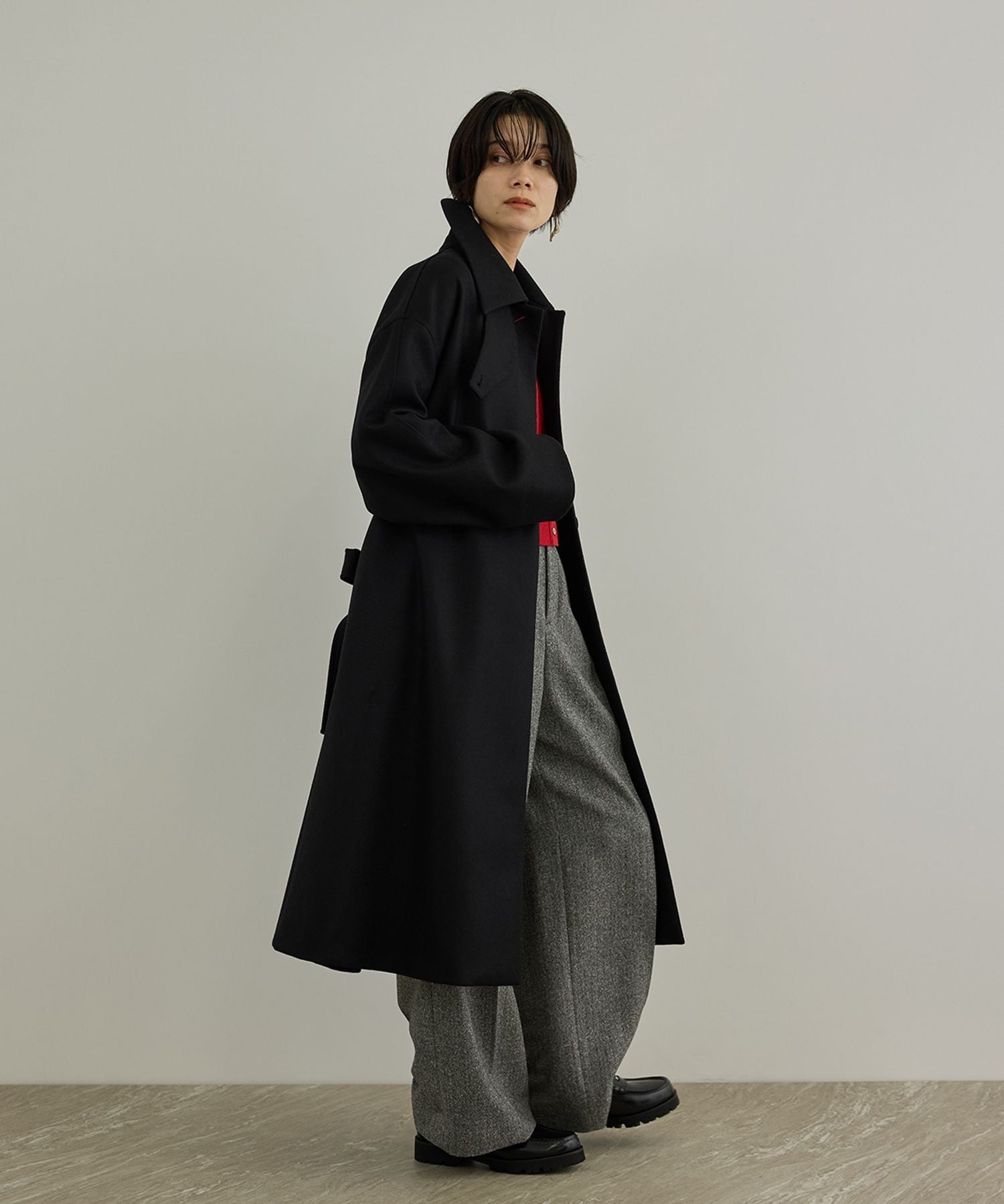SALON adam et rope' ウールメルトンステンカラーロングコート サロン アダム エ ロペ ジャケット・アウター ステンカラーコート ブラウン ブラック