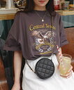 CORNERS イーグルプリントTシャツ コーナーズ トップス カットソー・Tシャツ ブラック ホワイト