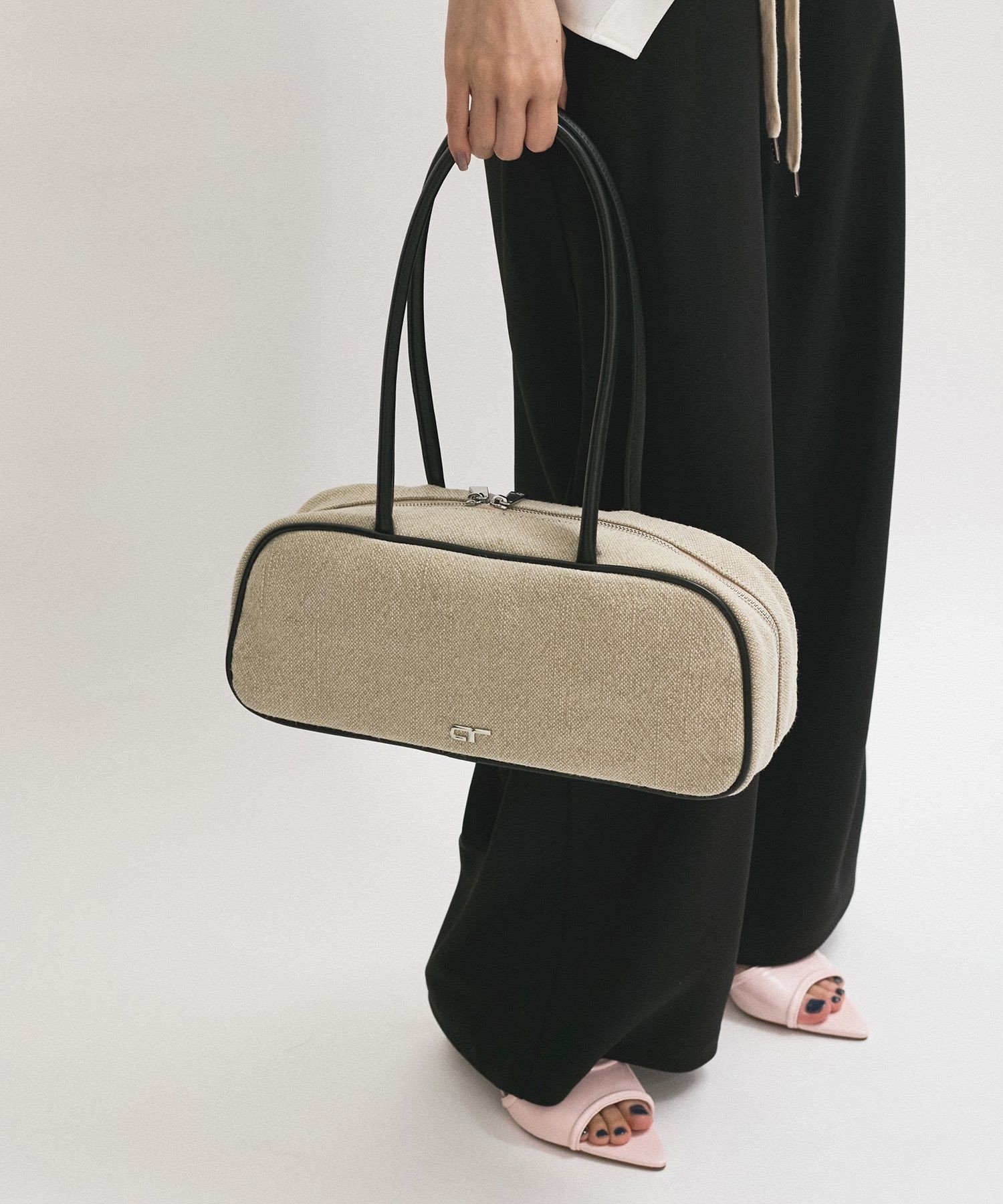 ADAM ET ROPE' FEMME ロングハンドルロゴボストンバッグ アダムエロペ バッグ ボストンバッグ ブラック ベージュ【送料無料】