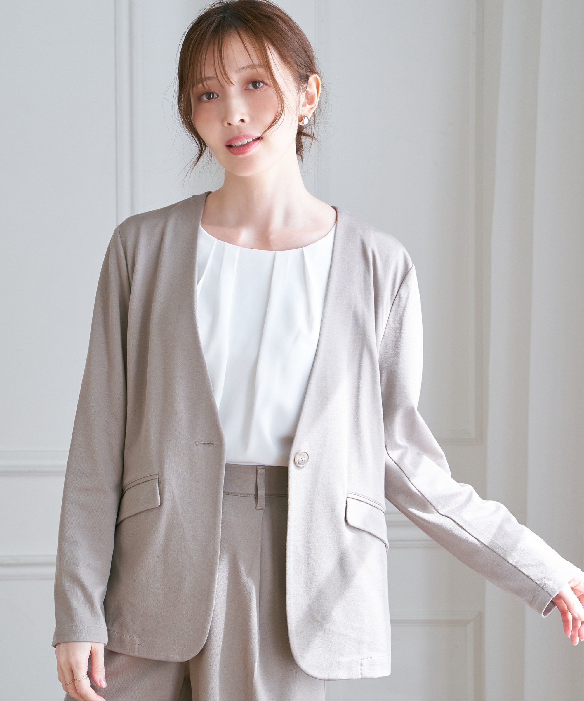 【SALE／20%OFF】IKKA LOUNGE 【セットアップ対応】GOKU楽ワークノーカラージャケット イッカ ジャケット・アウター その他のジャケット・アウター ブルー ベージュ【送料無料】