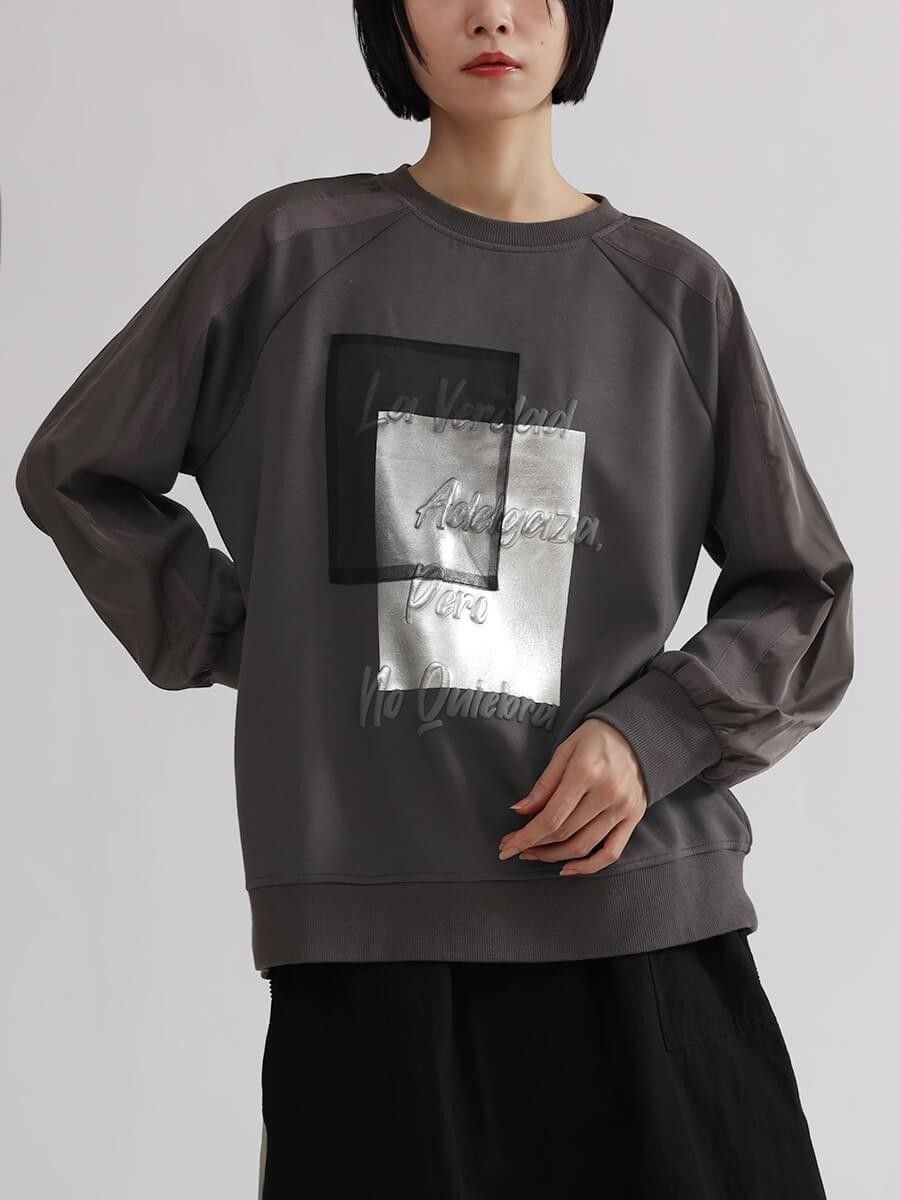 LASUD 異素材ミックスロゴプルオーバー ラシュッド トップス スウェット・トレーナー グレー ブラック【送料無料】のサムネイル