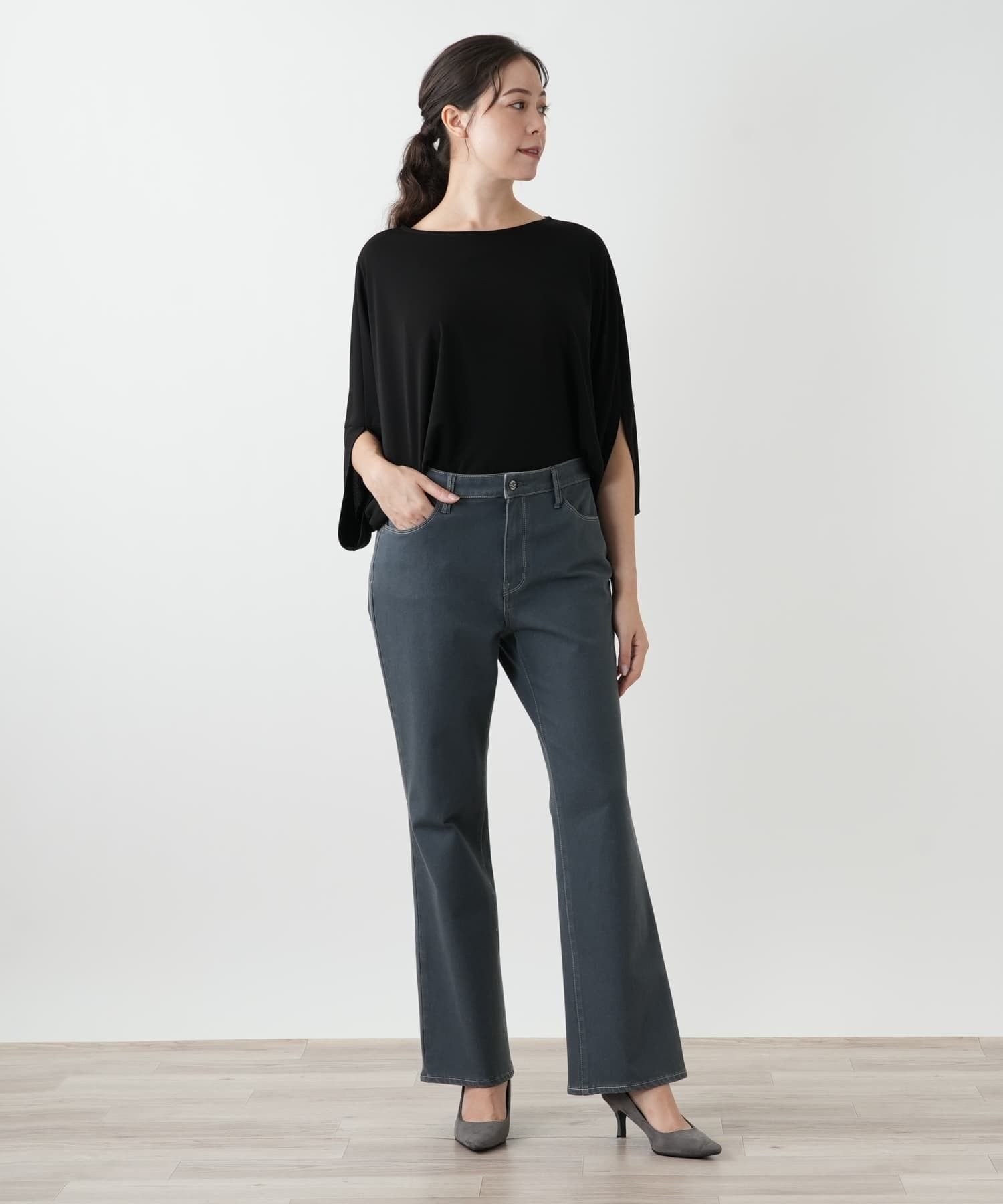 Leilian PLUS HOUSE ストレッチパンツ【L JEANS】 レリアン プラスハウス パンツ ジーンズ・デニムパンツ グレー ブラック