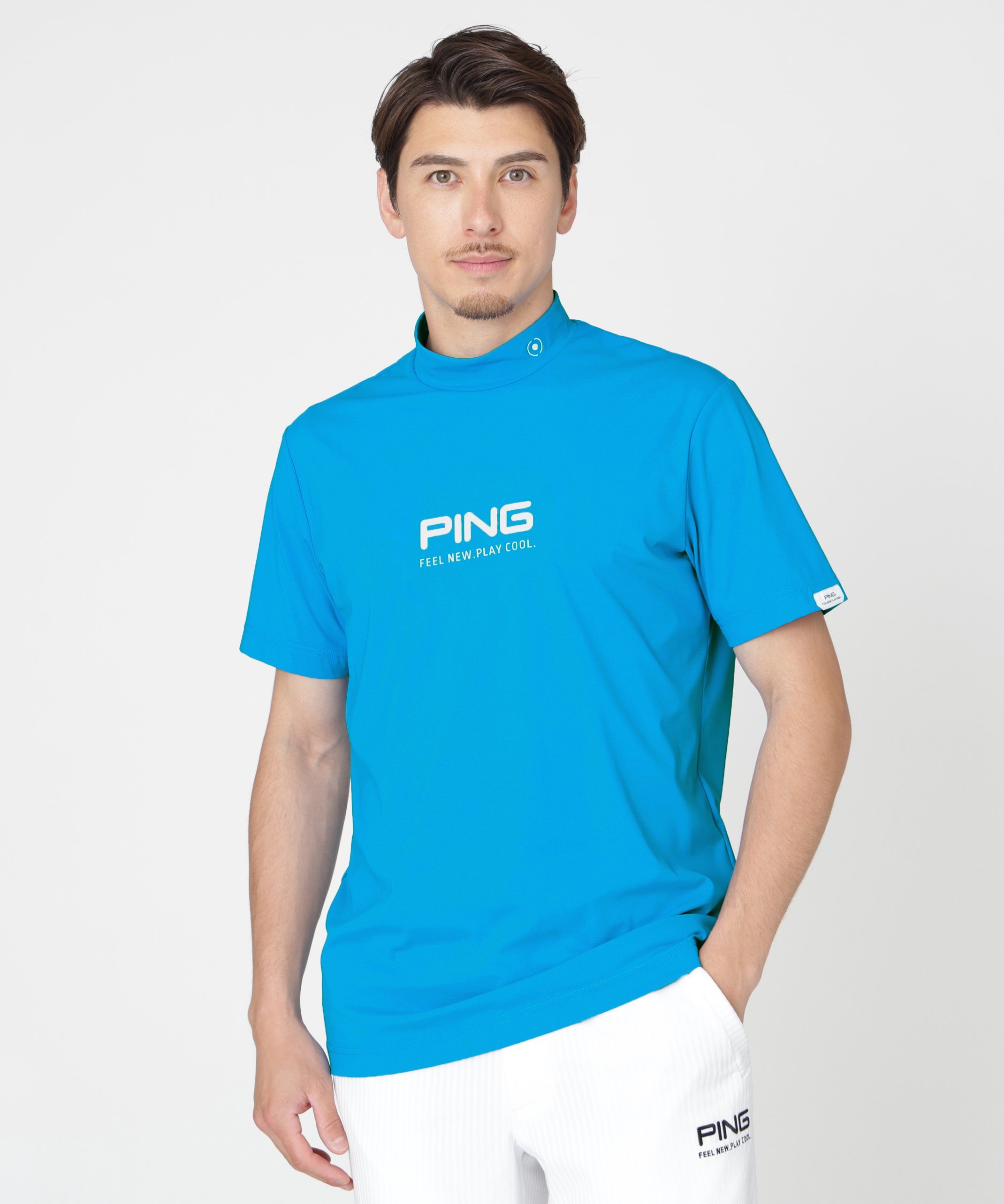 PING APPAREL [PING APPAREL][接触冷感・UVカット]半袖ハイネックシャツ (MENS) ピン アパレル トップス その他のトップス ブルー ホワイト ブラック グレー