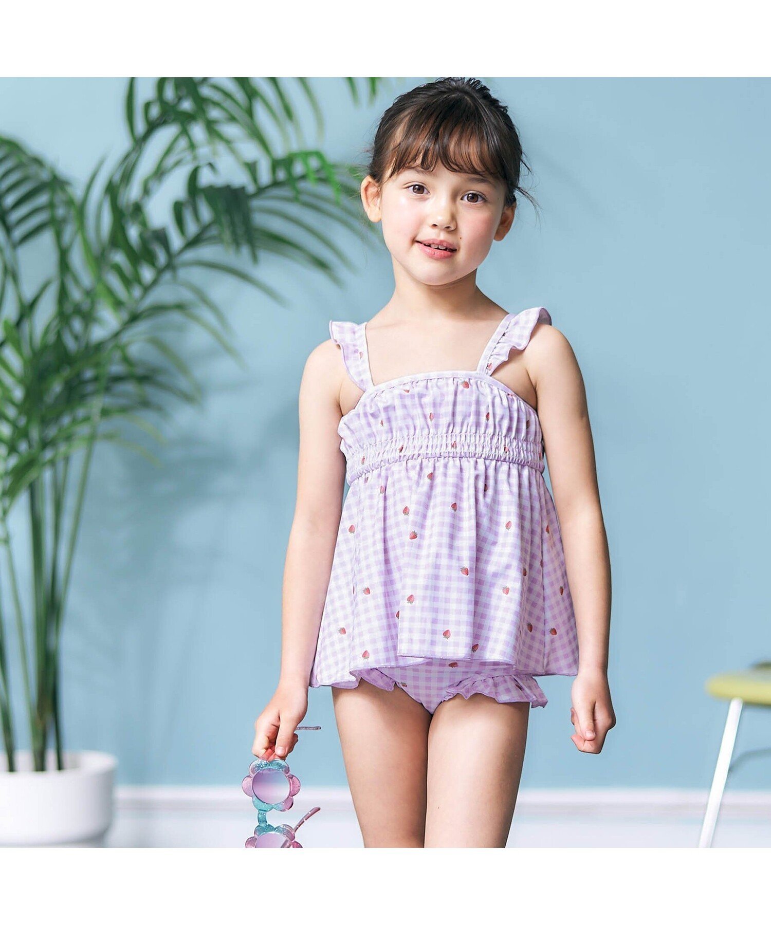 apres les cours リーフフルーツ・ギンガムチェックワンピース風セパレート水着 エフオーオンラインストア 水着・スイムグッズ その他の水着・スイムグッズ パープル イエローのサムネイル