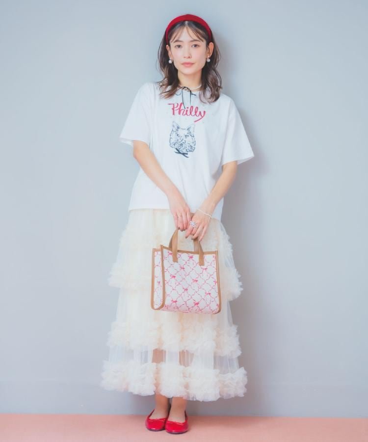 ITS' DEMO ＜Philly chocolateコラボ＞キャットプリントTシャツ イッツデモ トップス カットソー・Tシャツ ピンク ホワイト